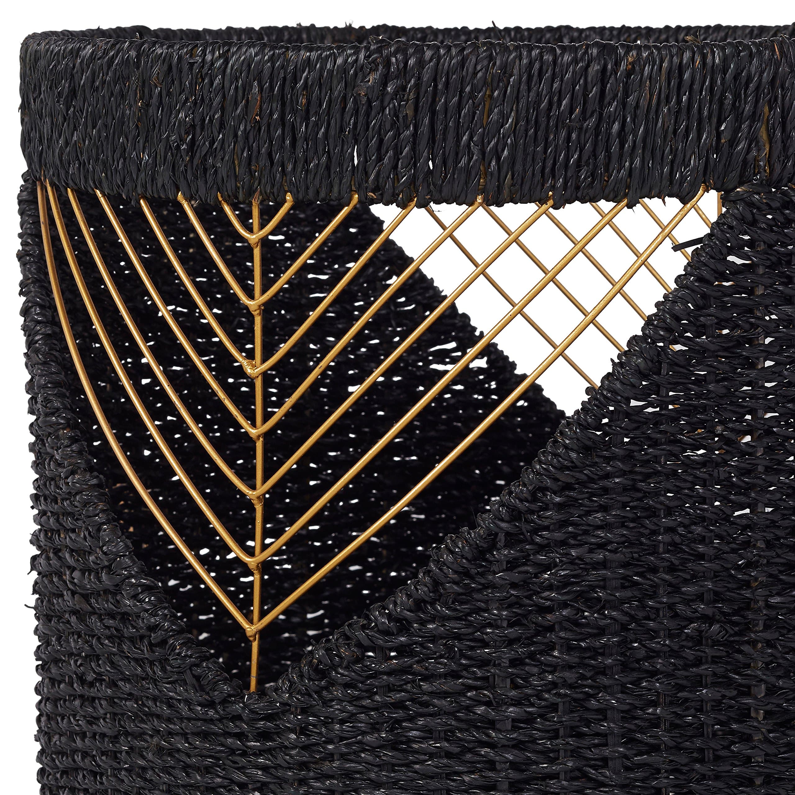Amazon Brand – Rivet Modern Woven Seagrass Storage Organizer Basket - 16 Inch, Black & Gold