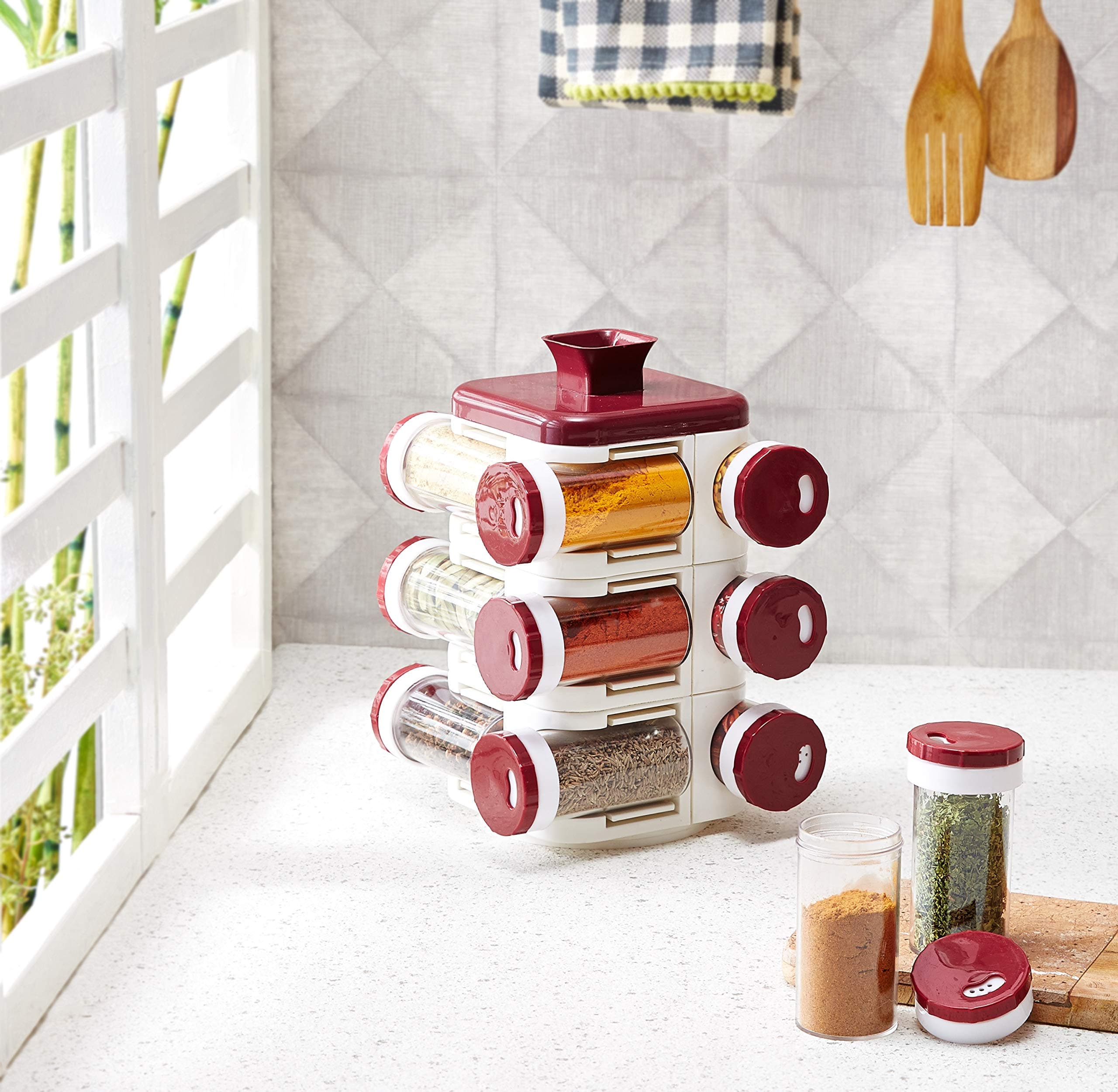 Amazon Brand - Solimo Revolving Spice Rack (12 pieces)