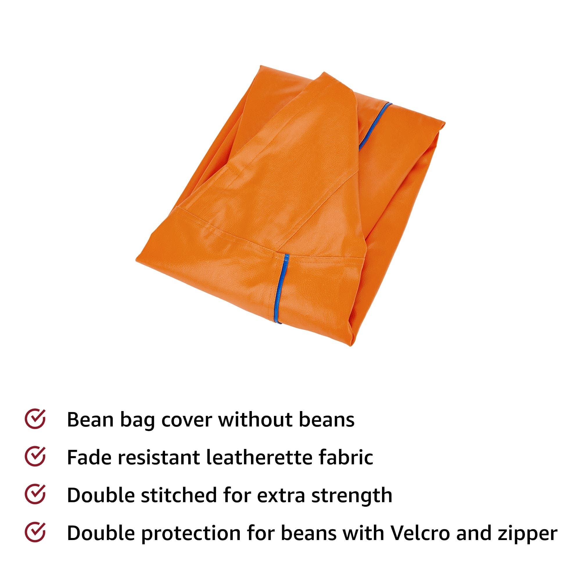 Amazon Brand - Solimo XXXL Bean Bag Cover (Orange with Blue Piping)