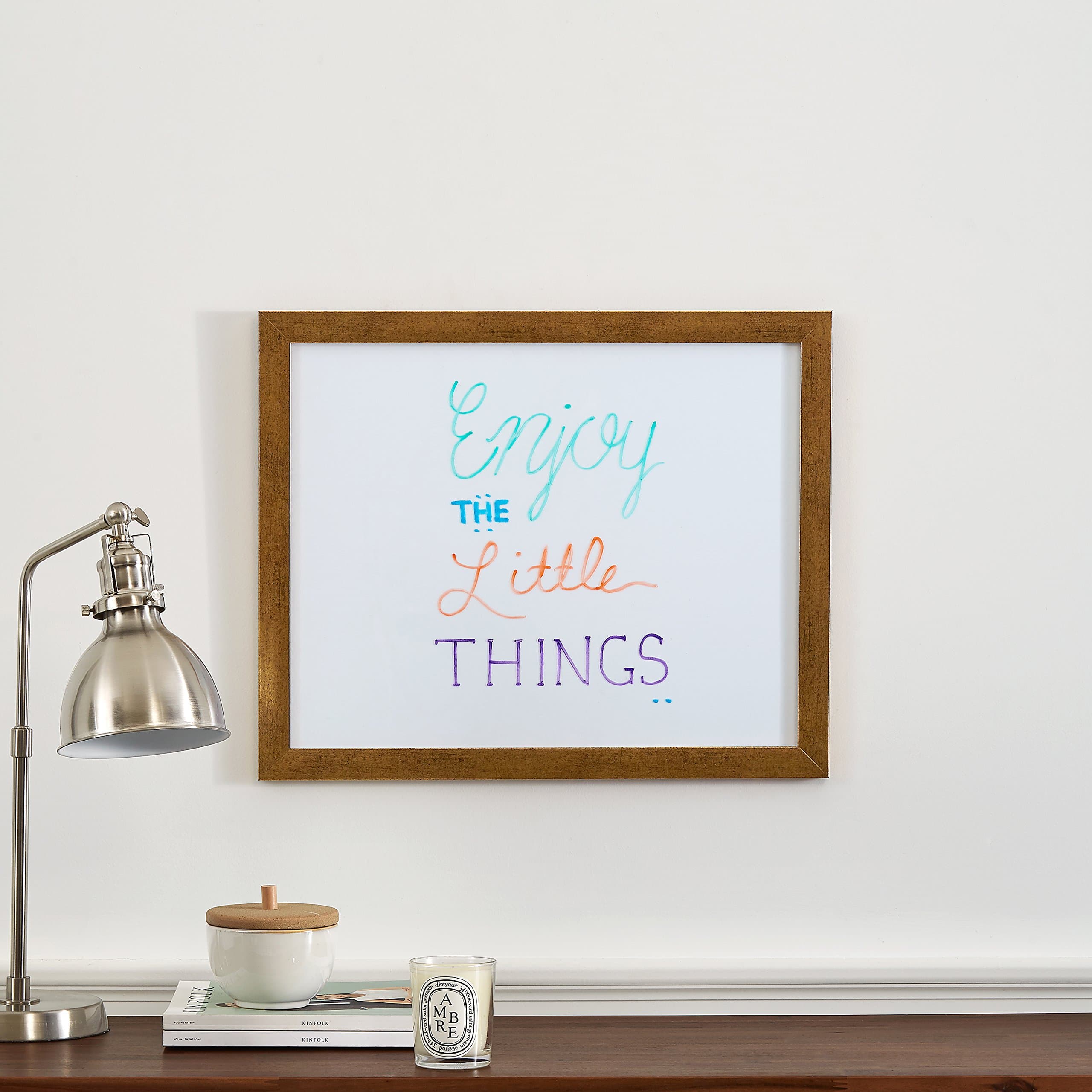 Amazon Brand – Rivet Mid Century Modern Decorative Dry Erase Wood Framed Memo Board - Dark Gold Frame, 18 x 22 Inch