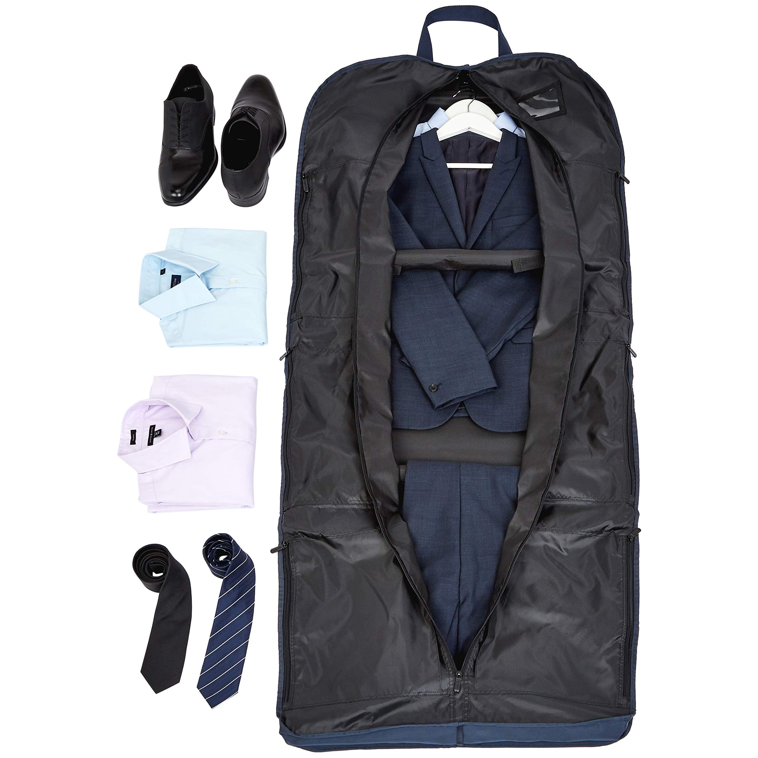 AmazonBasics Premium Tri-Fold Garment Bag, Navy Blue - 66"