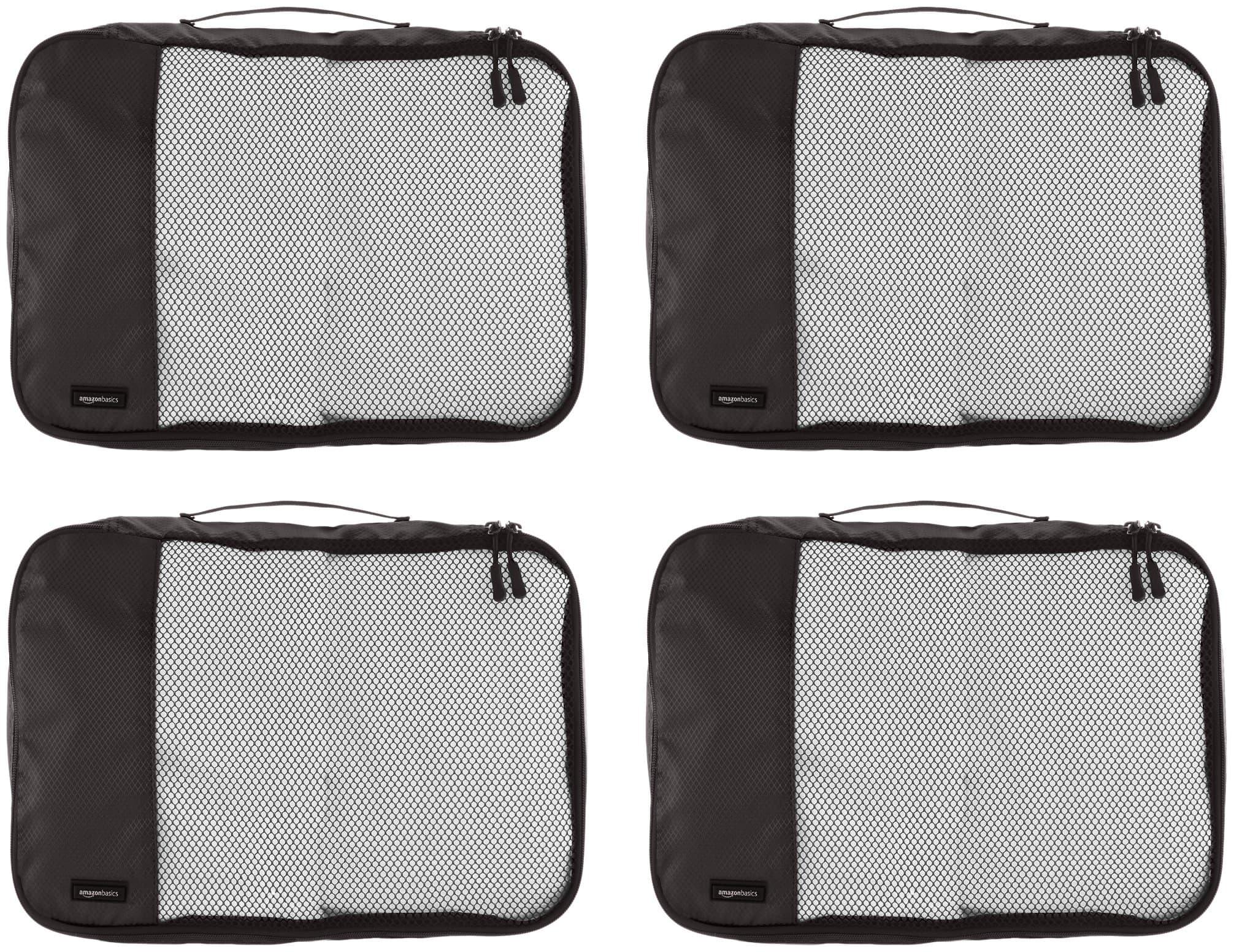 AmazonBasics 4 Piece Packing Travel Organizer Cubes Set - Medium, Black