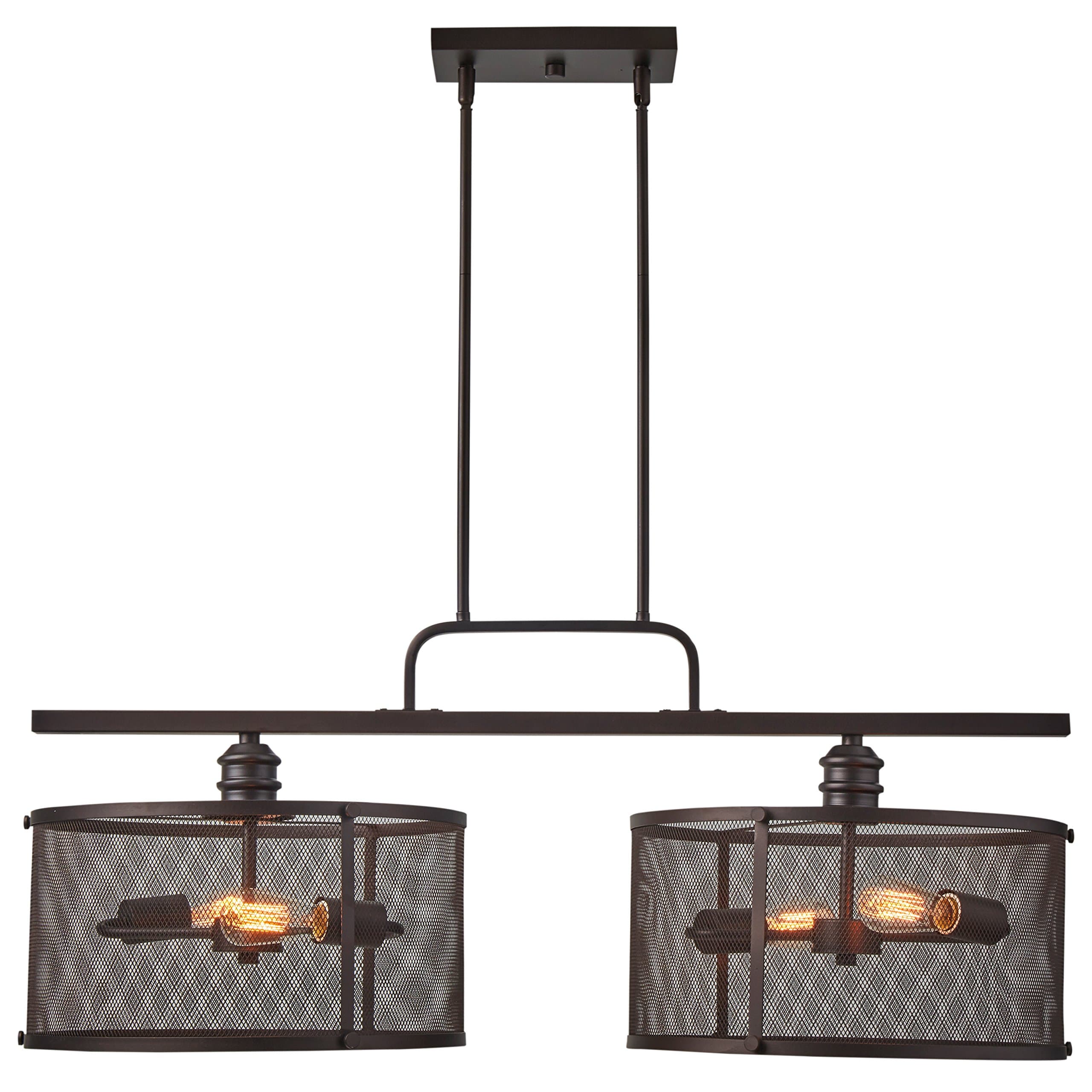Amazon Brand – Stone & Beam Hobbs Double Mesh Cage Pendant Ceiling Chandelier Fixture With 2 Light Bulbs - 36 Inch Shade, 24 - 66 Inch Cord, Oil-Rubbed Bronze