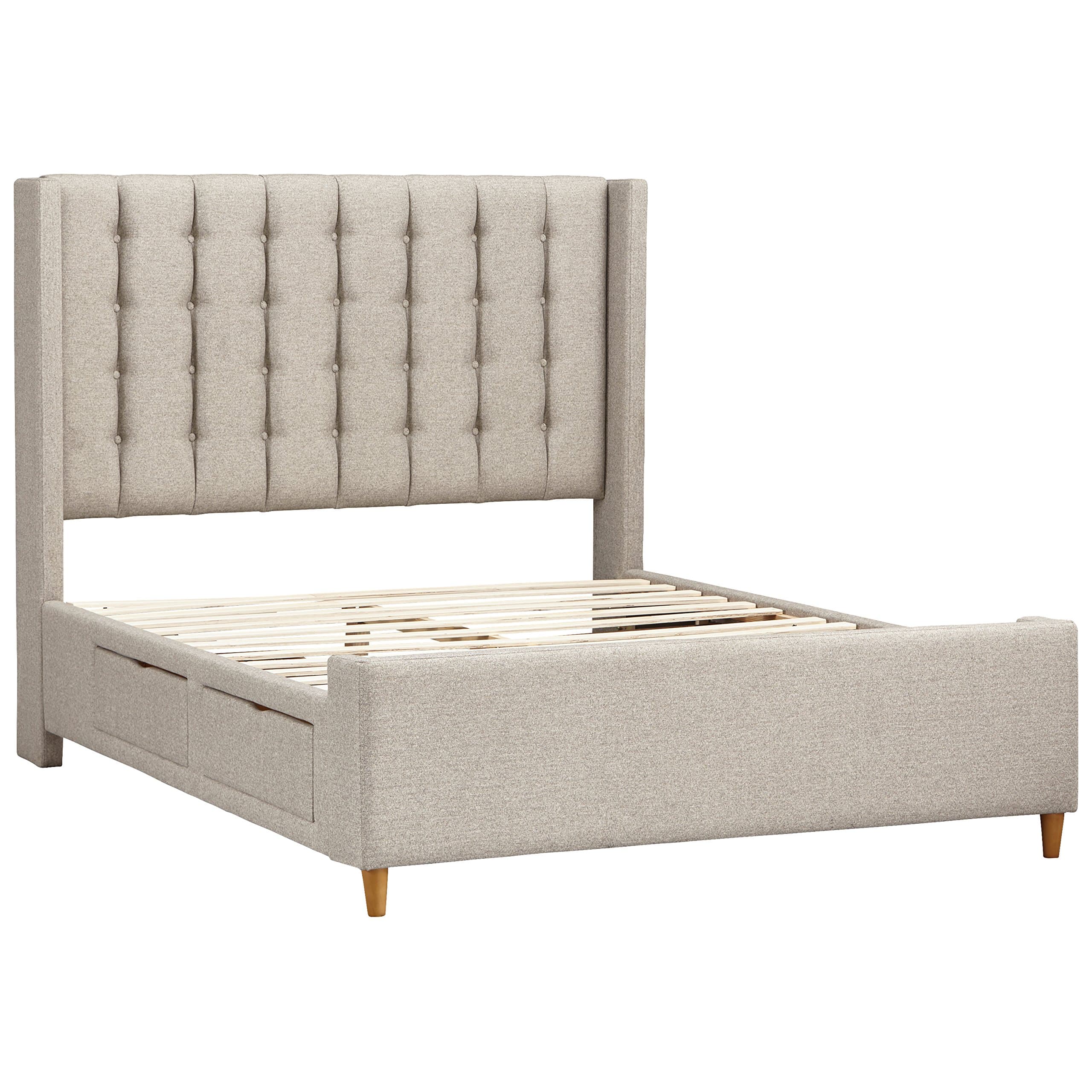Rivet Payton Tufted Queen Bed With Storage Drawers, 89.4" L, Natural