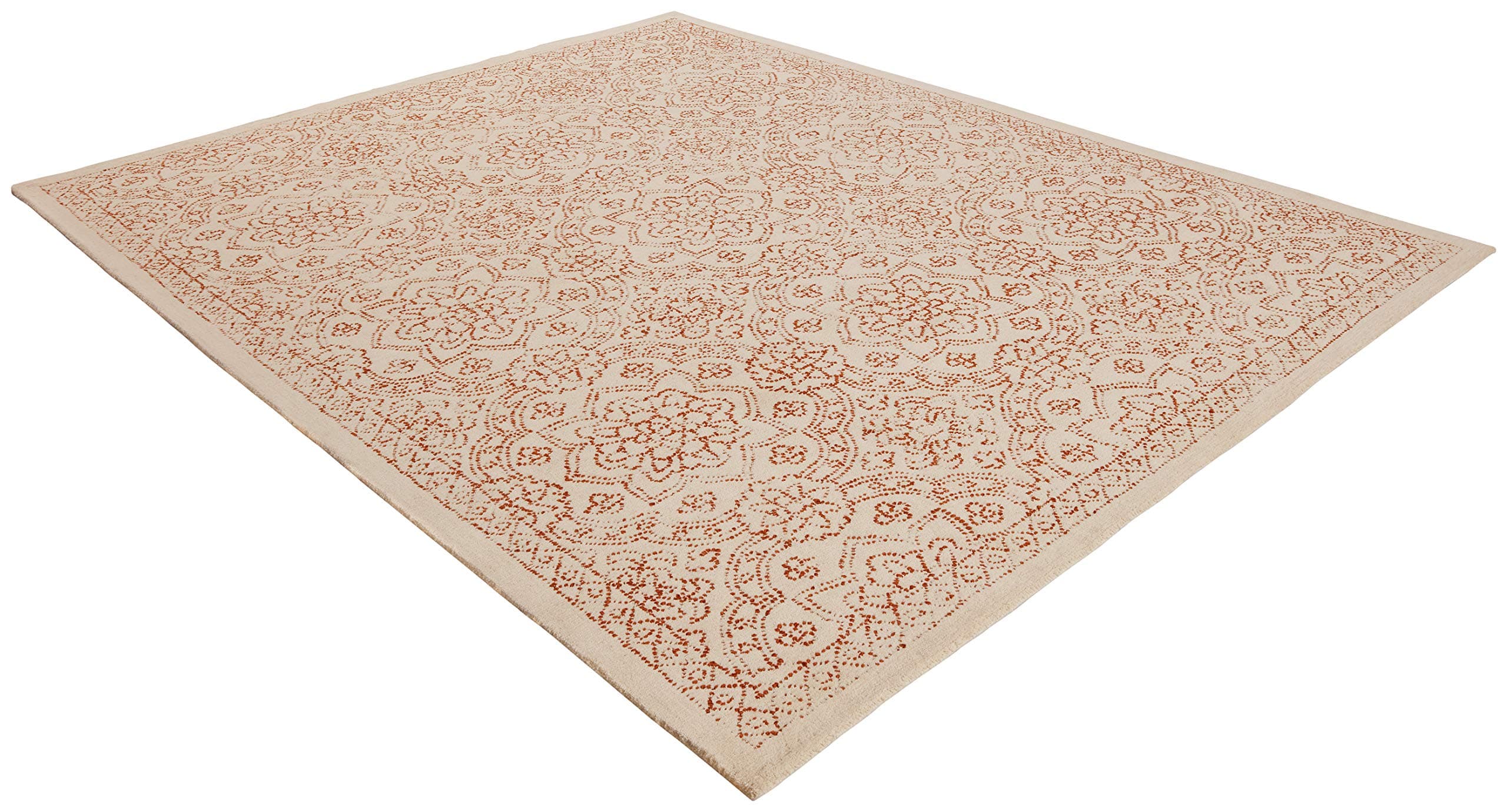 Amazon Brand – Stone & Beam Contemporary Floral Medallion Wool Area Rug, 4' x 6', Rust on Ivory