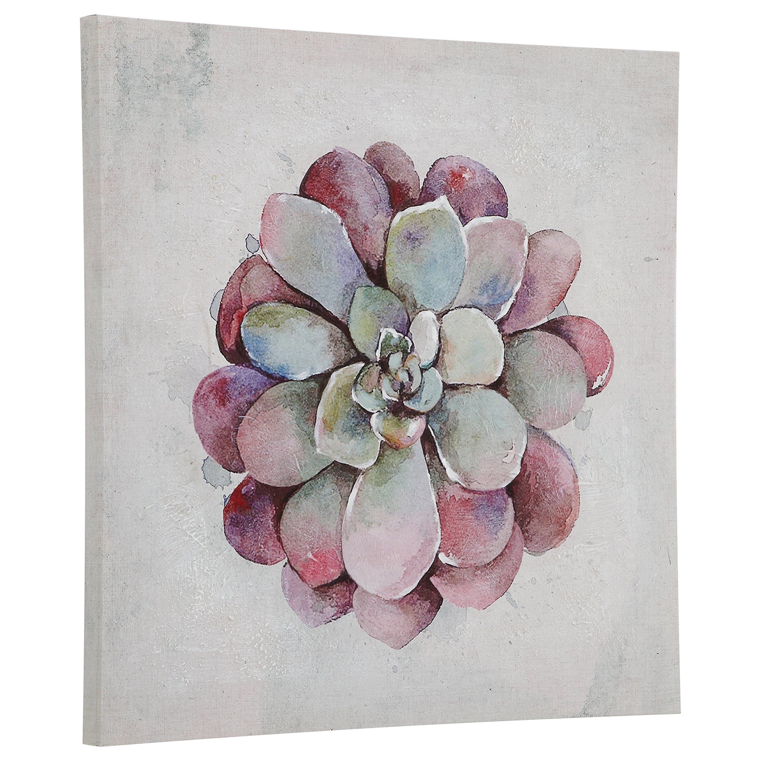 Amazon Brand – Stone & Beam Modern Green and Pink Echeveria Succulent Flower Print Wall Art Decor on Canvas - 30" x 30"