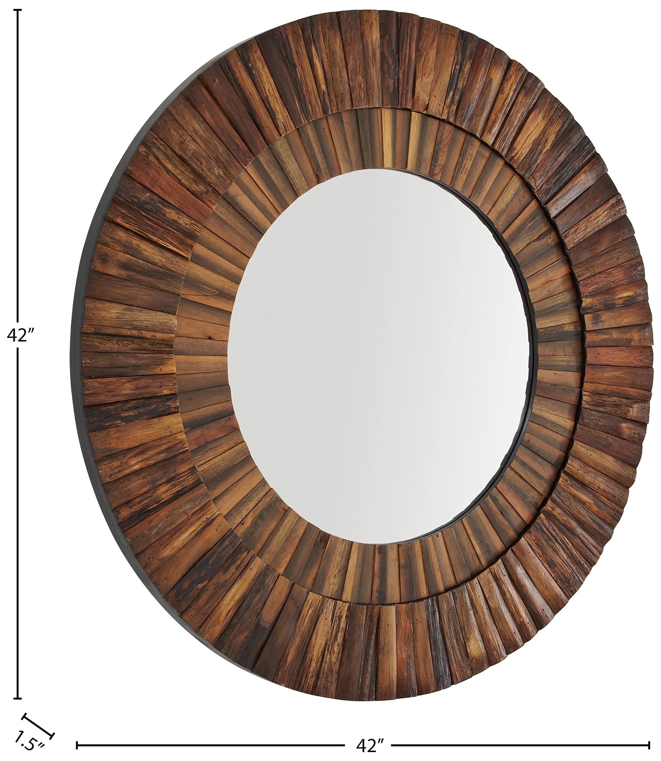Amazon Brand – Stone & Beam Round Layered Rustic Wood Hanging Wall Mirror Decor, 42 Inch Height, Dark Wood Finish