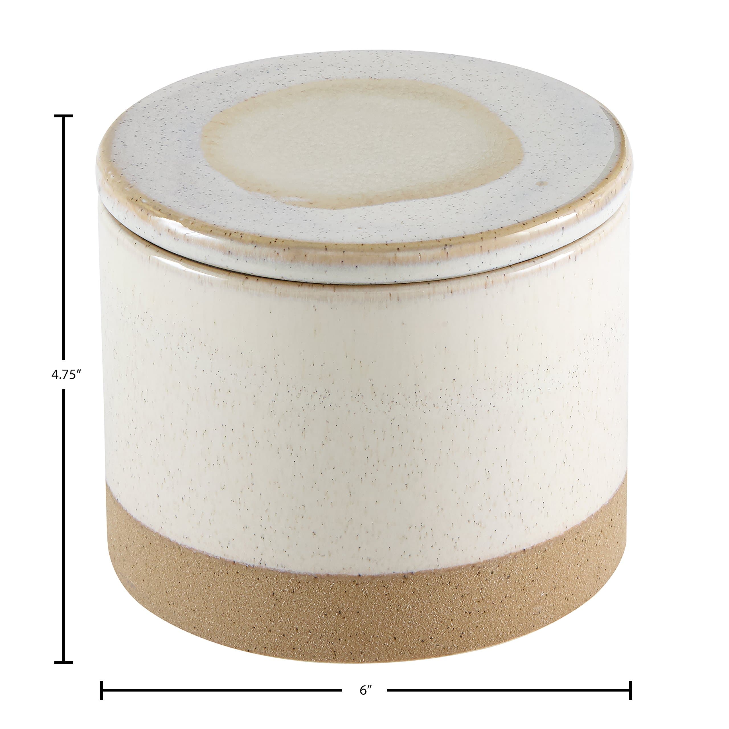 Amazon Brand – Stone & Beam Organic-Shape Stoneware Round Decorative Organizer Box, 4.75 Inch Height, Sand