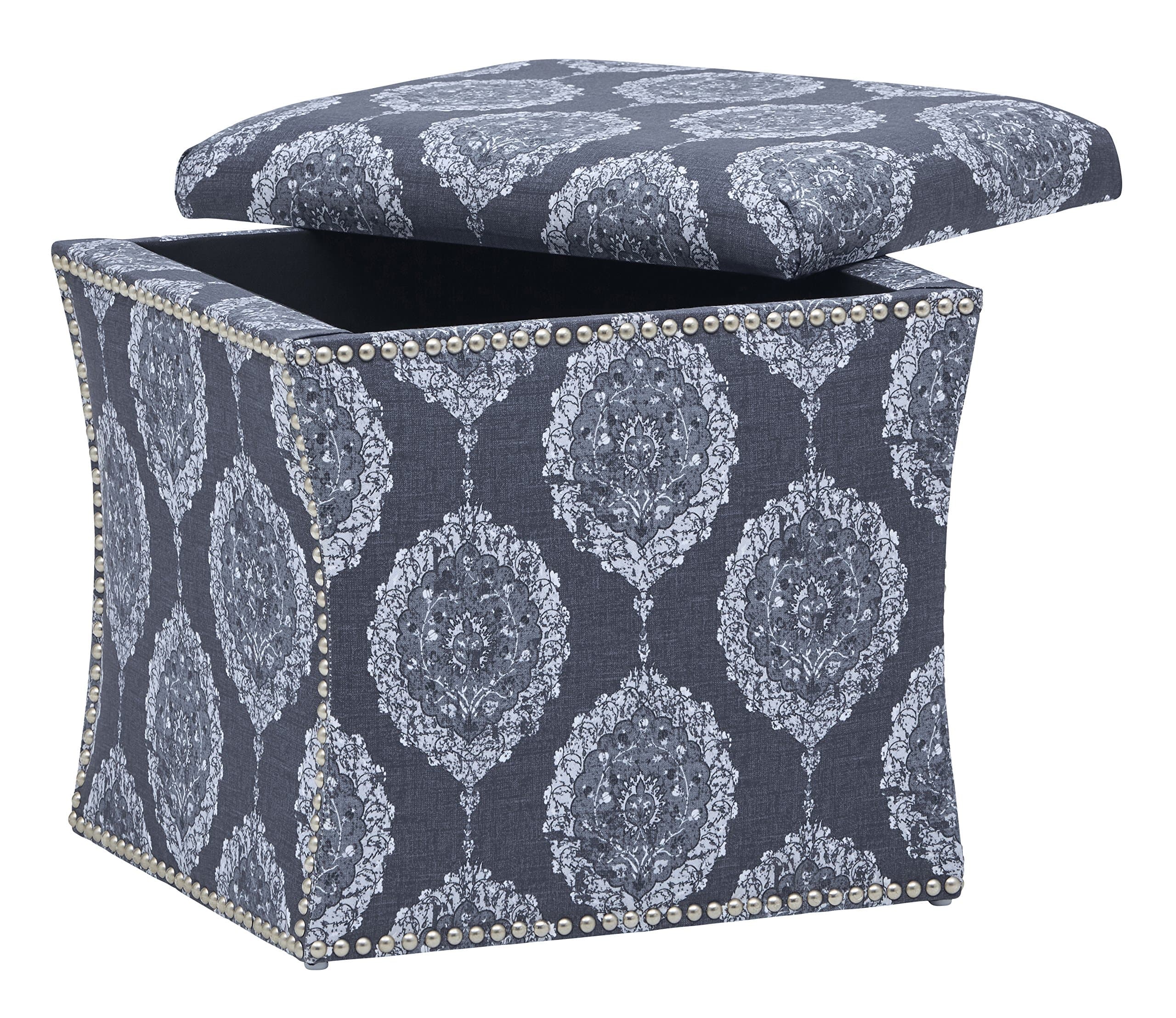Amazon Brand – Stone & Beam Truve Modern Studded Ottoman, 19"W, Damask Navy