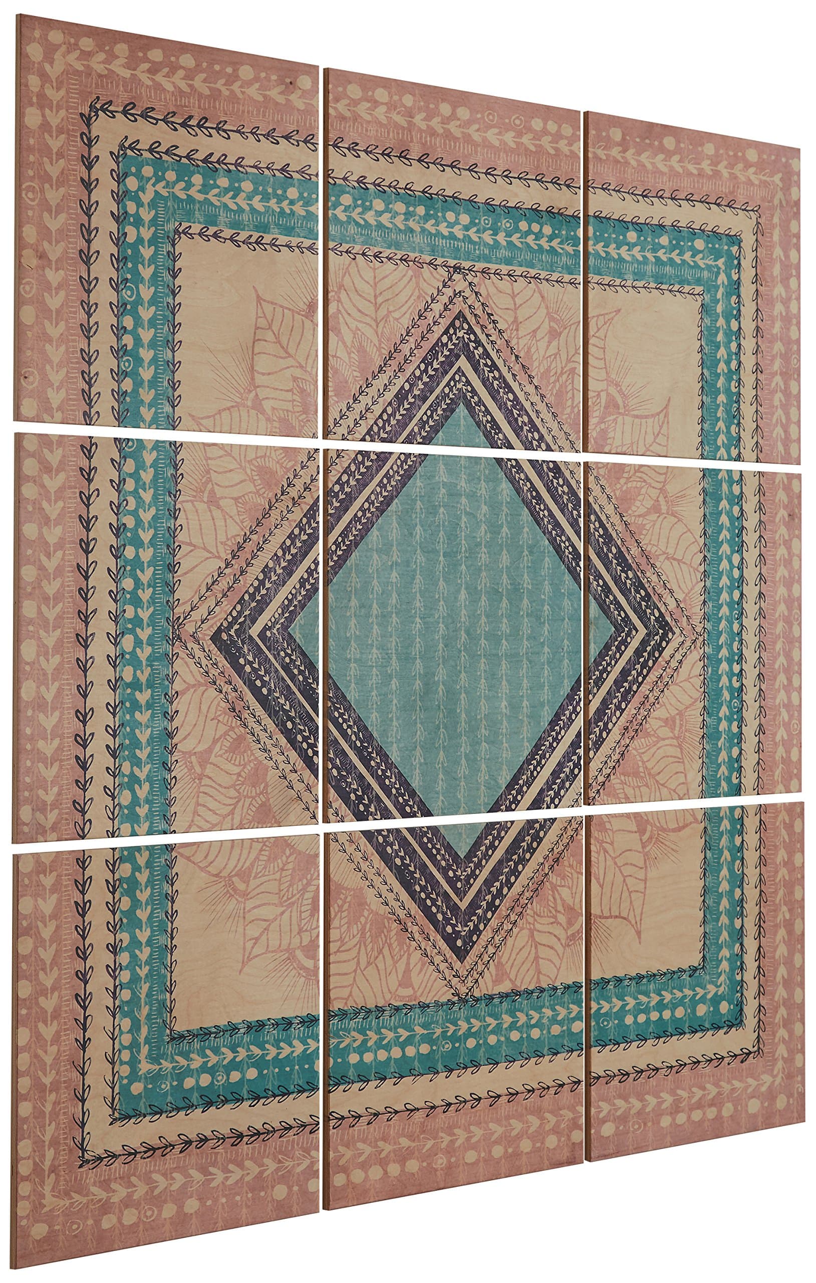 Amazon Brand – Stone & Beam Modern 9-Piece Green and Brown Geometric Print Wall Art Mural on Wood, 48" x 48"