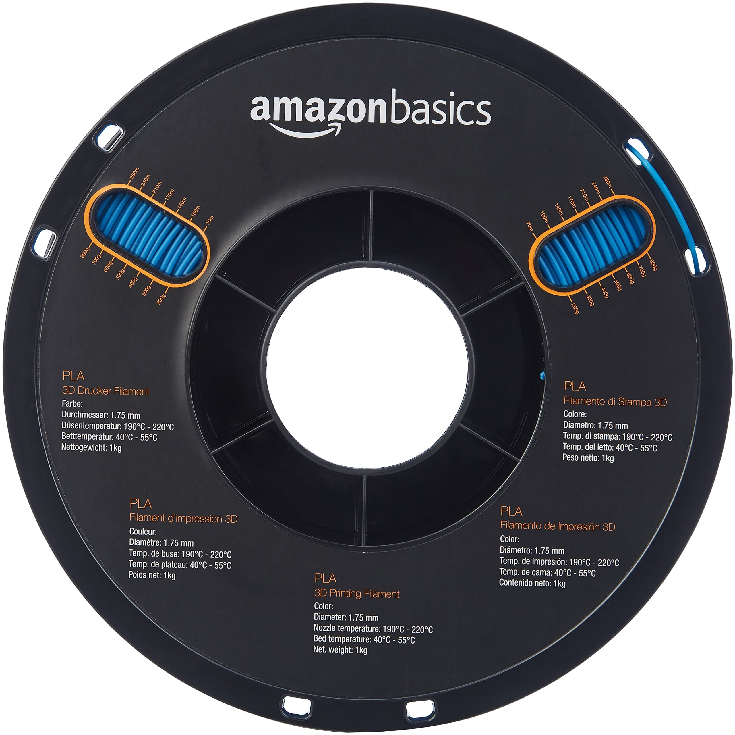 AmazonBasics PLA 3D Printer Filament, 1.75mm, Blue, 1 kg Spool