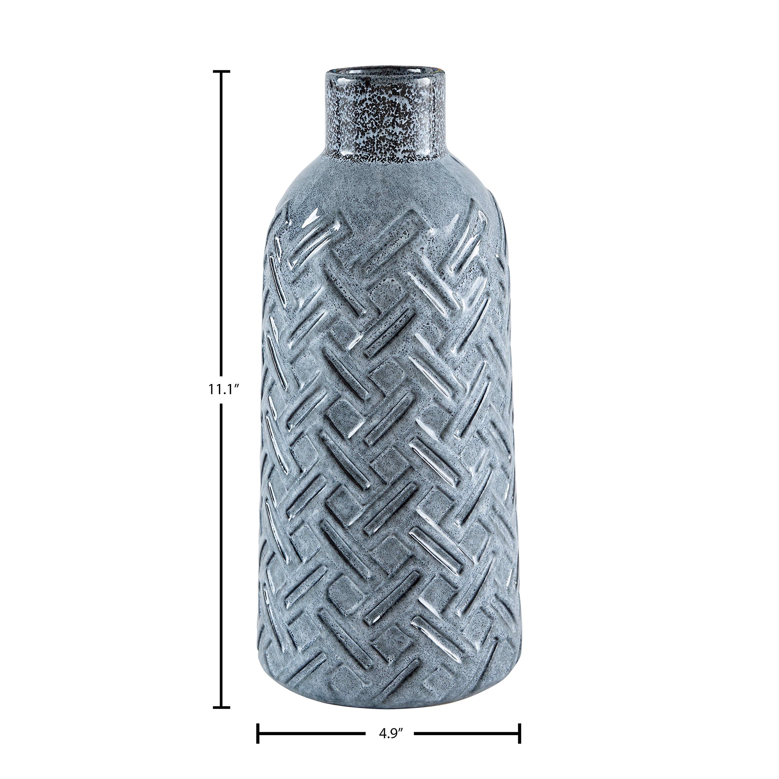 Amazon Brand – Stone & Beam Modern Crosshatch Home Decor Flower Vase - 11 Inch, Blue