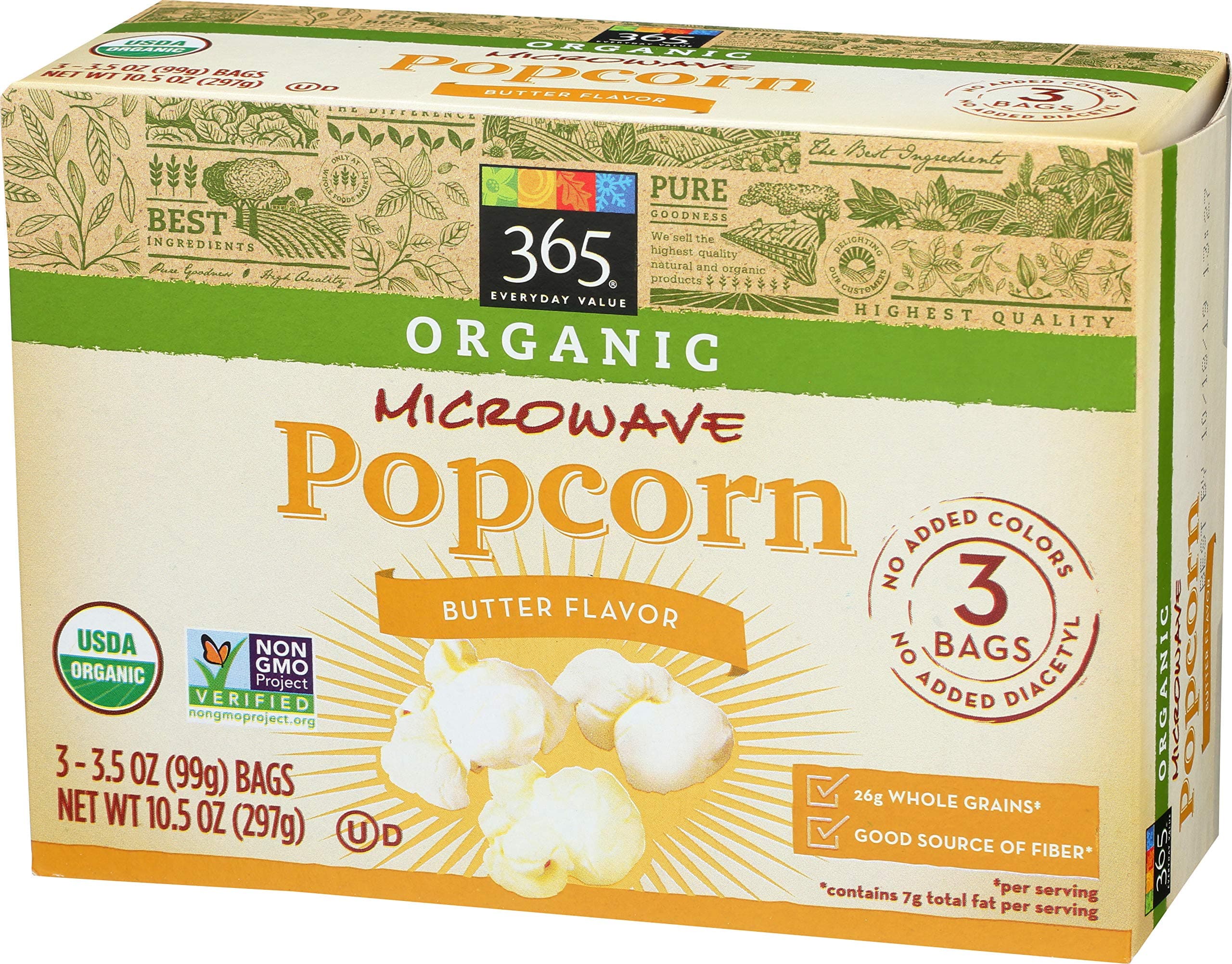 365 Everyday Value, Organic Microwave Popcorn, Butter Flavor, 3.5 oz, 3 pk