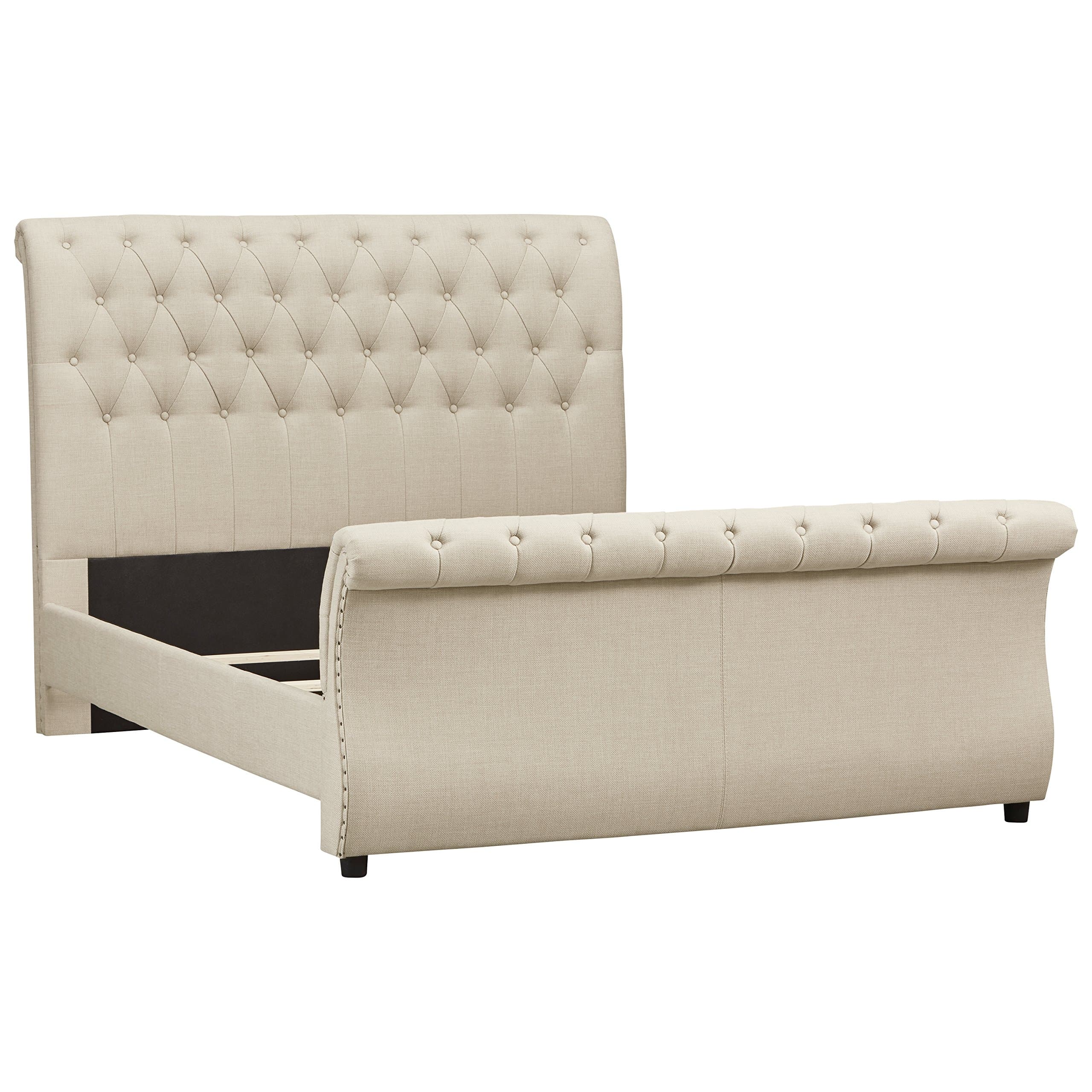 Stone & Beam Chanton Upholstered Tufted King Sleigh Bed with Headboard, 95.5"L, Grey