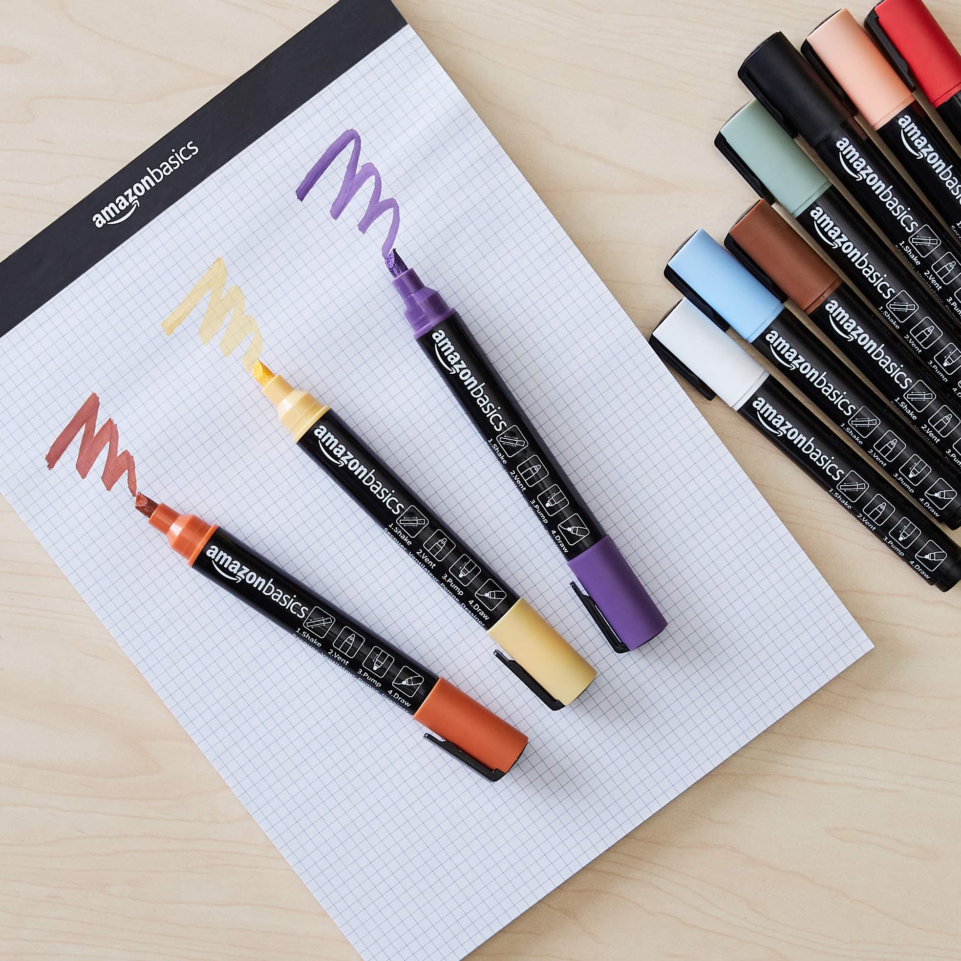 AmazonBasics Bullet/Chisel Reversible Tip Chalk Markers, Classic Colors, Bold Point