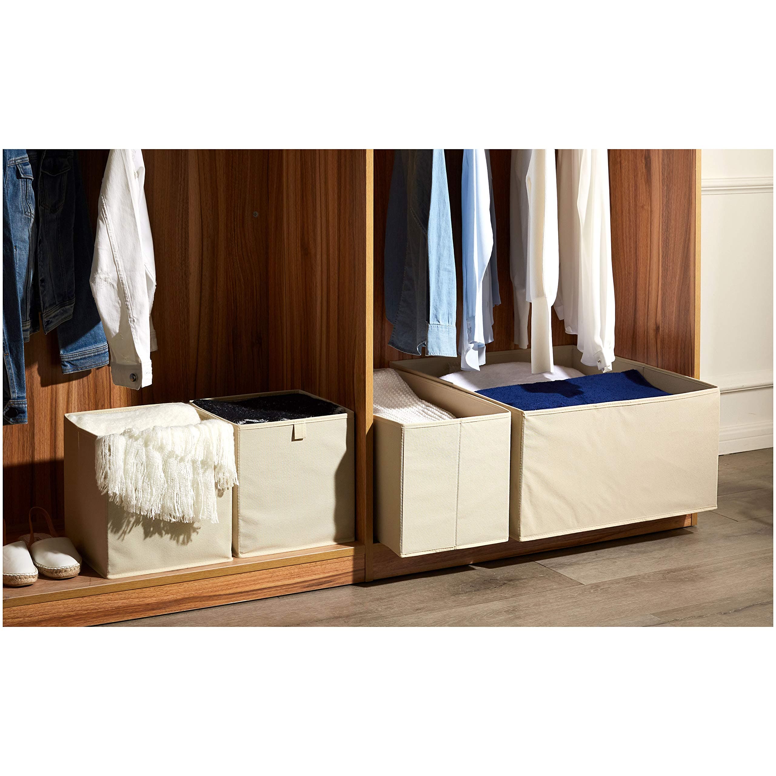Amazon Brand - Solimo 4 Piece Fabric Storage Organiser,Beige