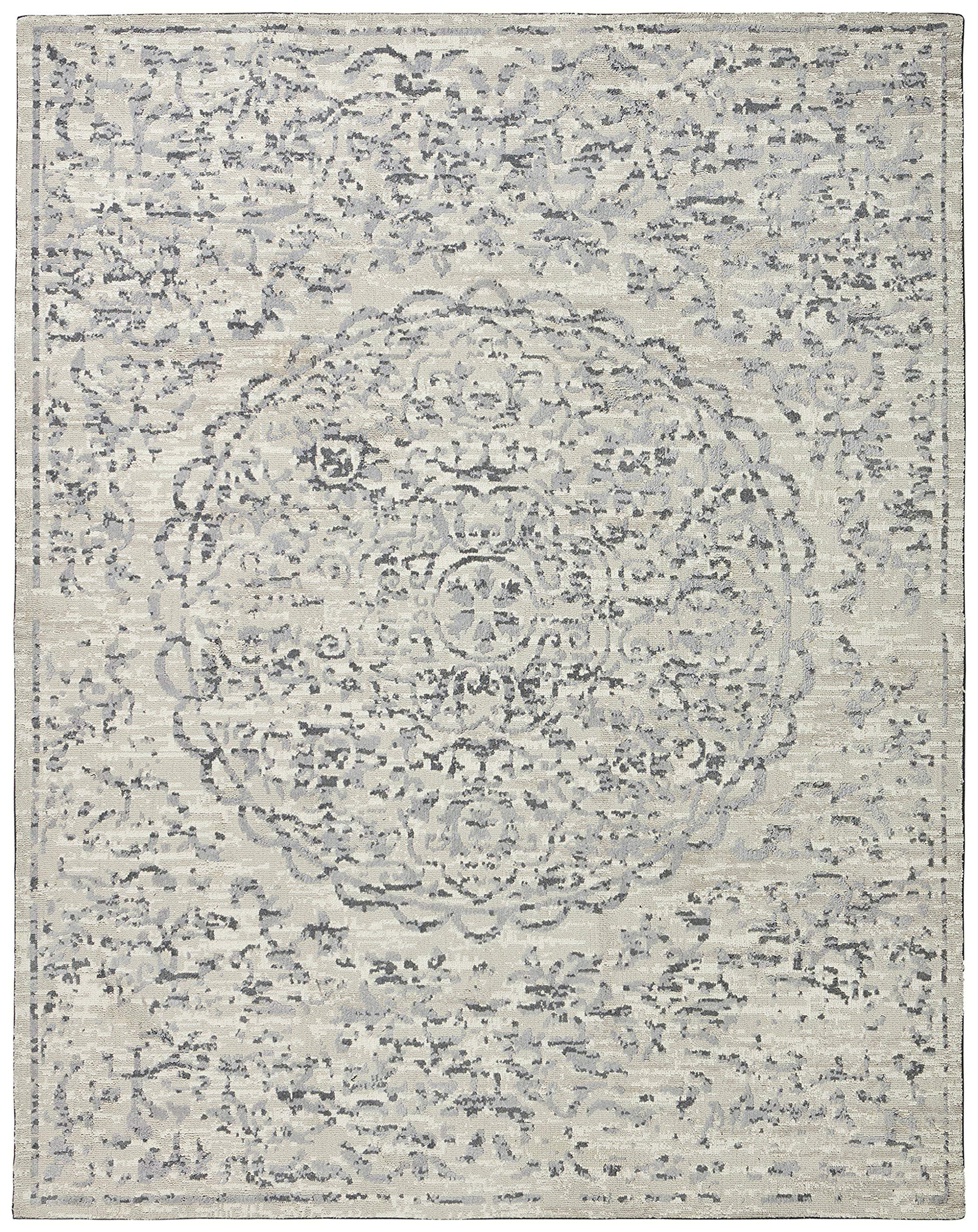 Amazon Brand – Stone & Beam Contemporary Floral Medallion Area Rug, 7' 6" x 9' 6", Grey