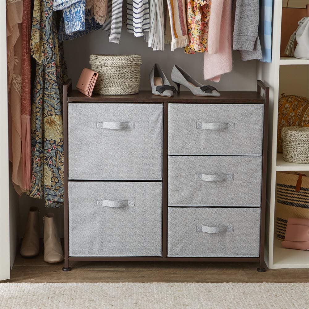 AmazonBasics Fabric 5-Drawer Storage Organiser Unit for Closets