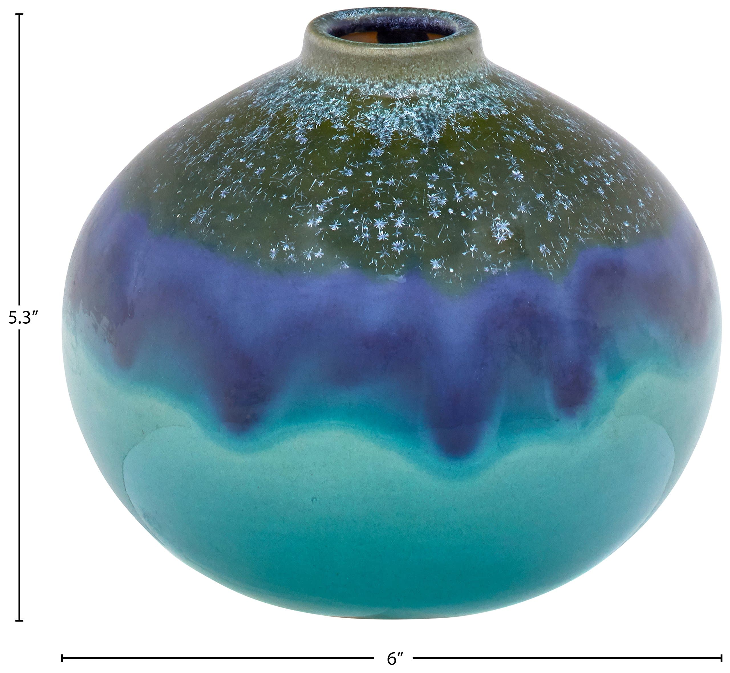 Amazon Brand – Rivet Mid Century Modern Round Ceramic Home Decor Flower Vase - 5 Inch, Blue and Green