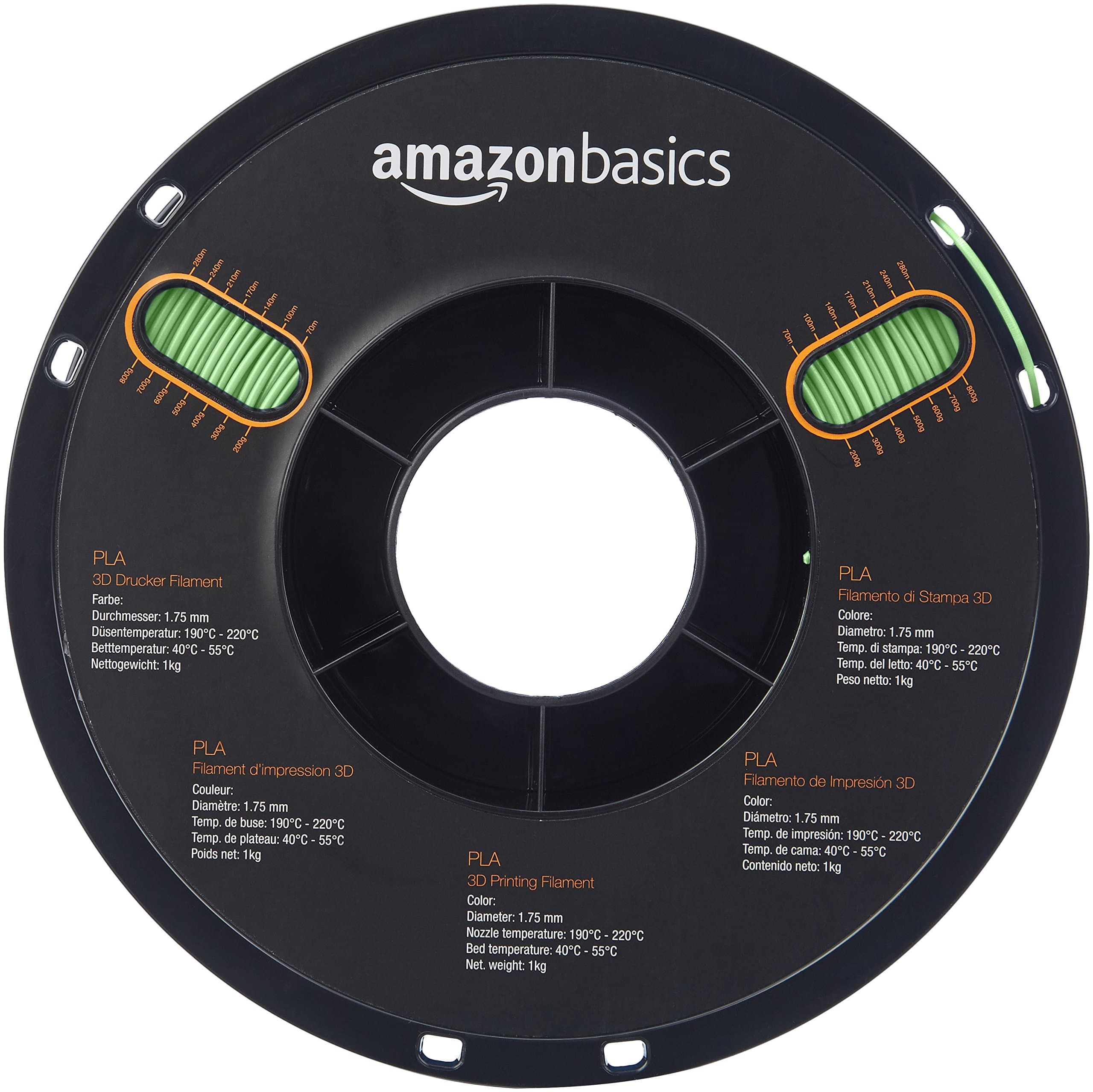 AmazonBasics PLA 3D Printer Filament, 1.75mm, Neon Green, 1 kg Spool