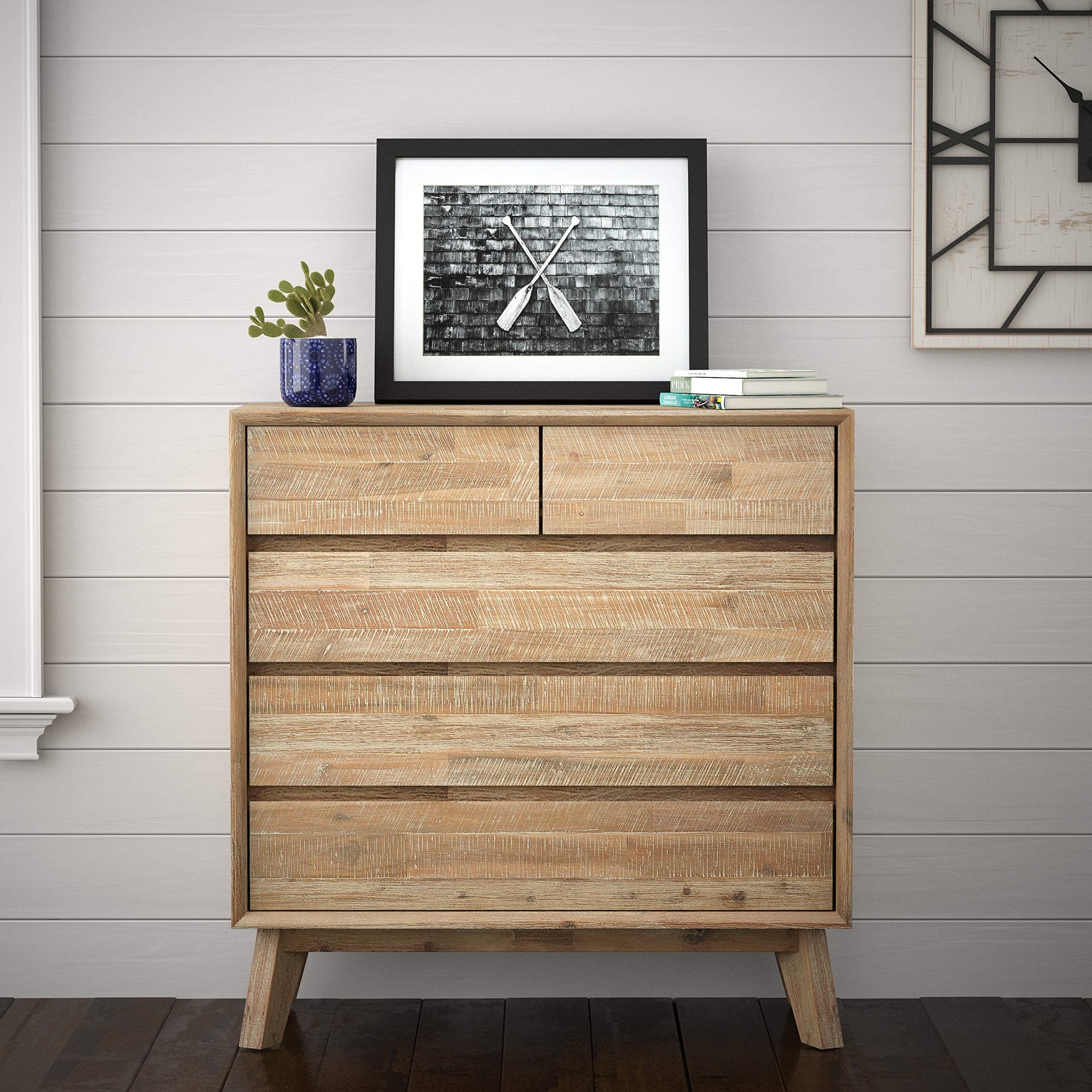 Amazon Brand – Stone & Beam Rylee Modern Acacia Wood 5-Drawer Bedroom Chest, 39.4"W, Gray-Wash Acacia