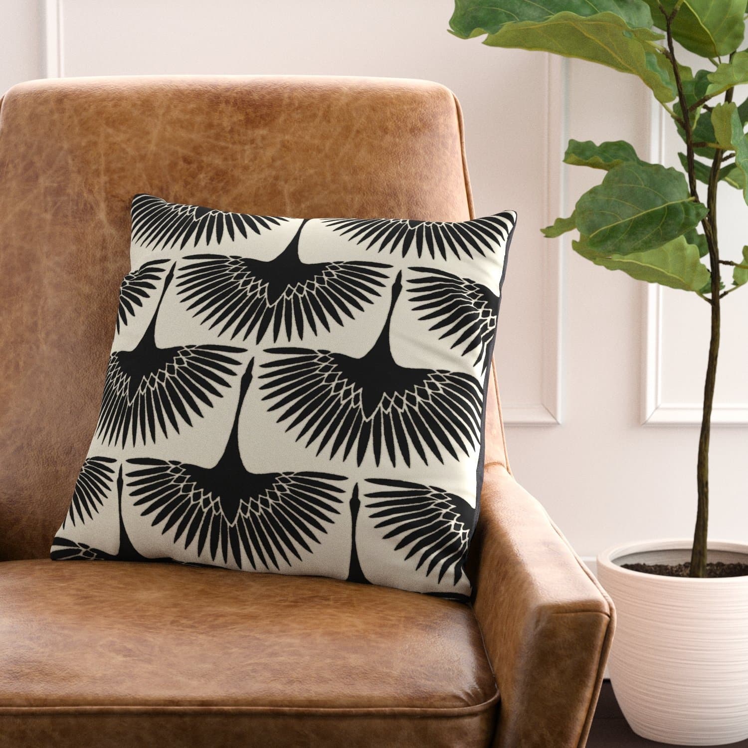 Amazon Brand – Rivet Modern Velvet Geese Silhouette Decorative Throw Pillow, 17" x 17", Black