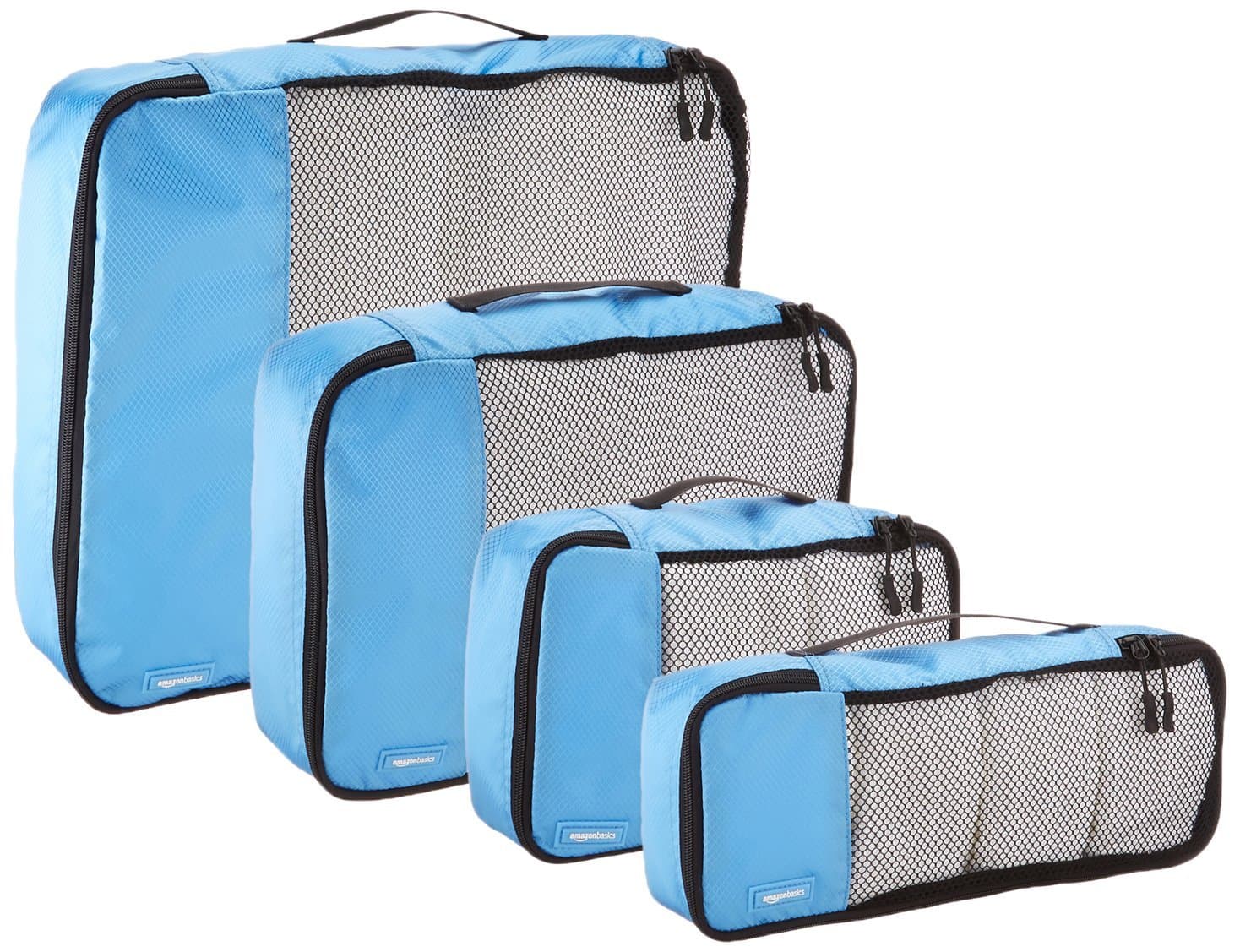AmazonBasics Packing Cubes - Small, Medium, Large, and Slim (4-Piece Set), Sky Blue
