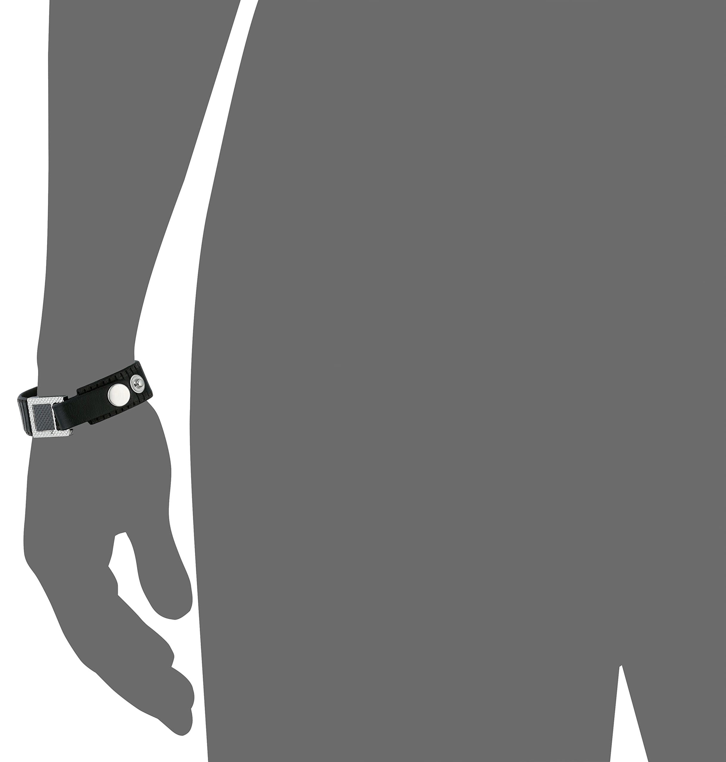 Men's Black Genuine Leather and Stainless Steel Carbon Fiber adjustable Bracelet, 8" - 8.5"x 0.9"