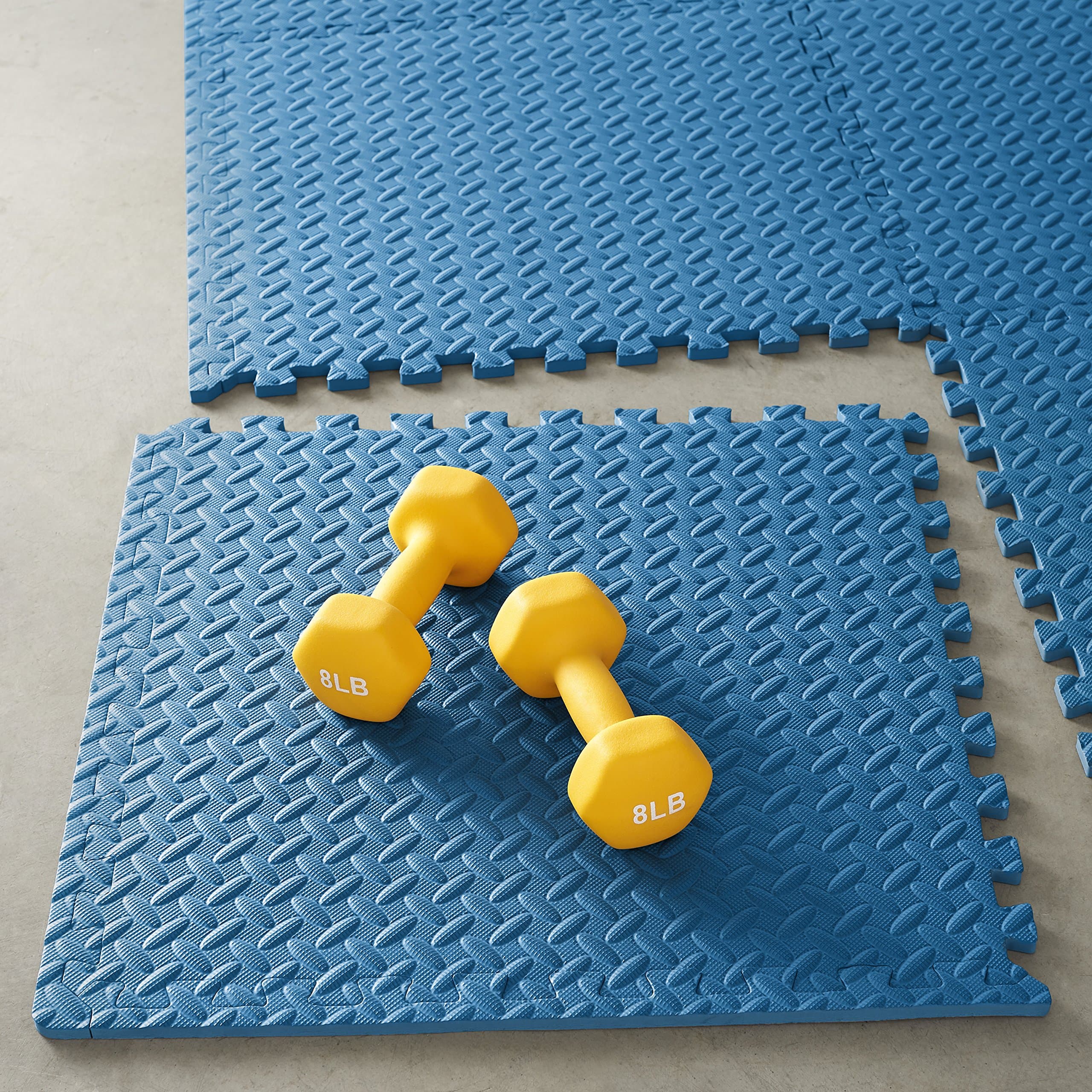 AmazonBasics Exercise Mat with EVA Foam Interlocking Tiles-blue