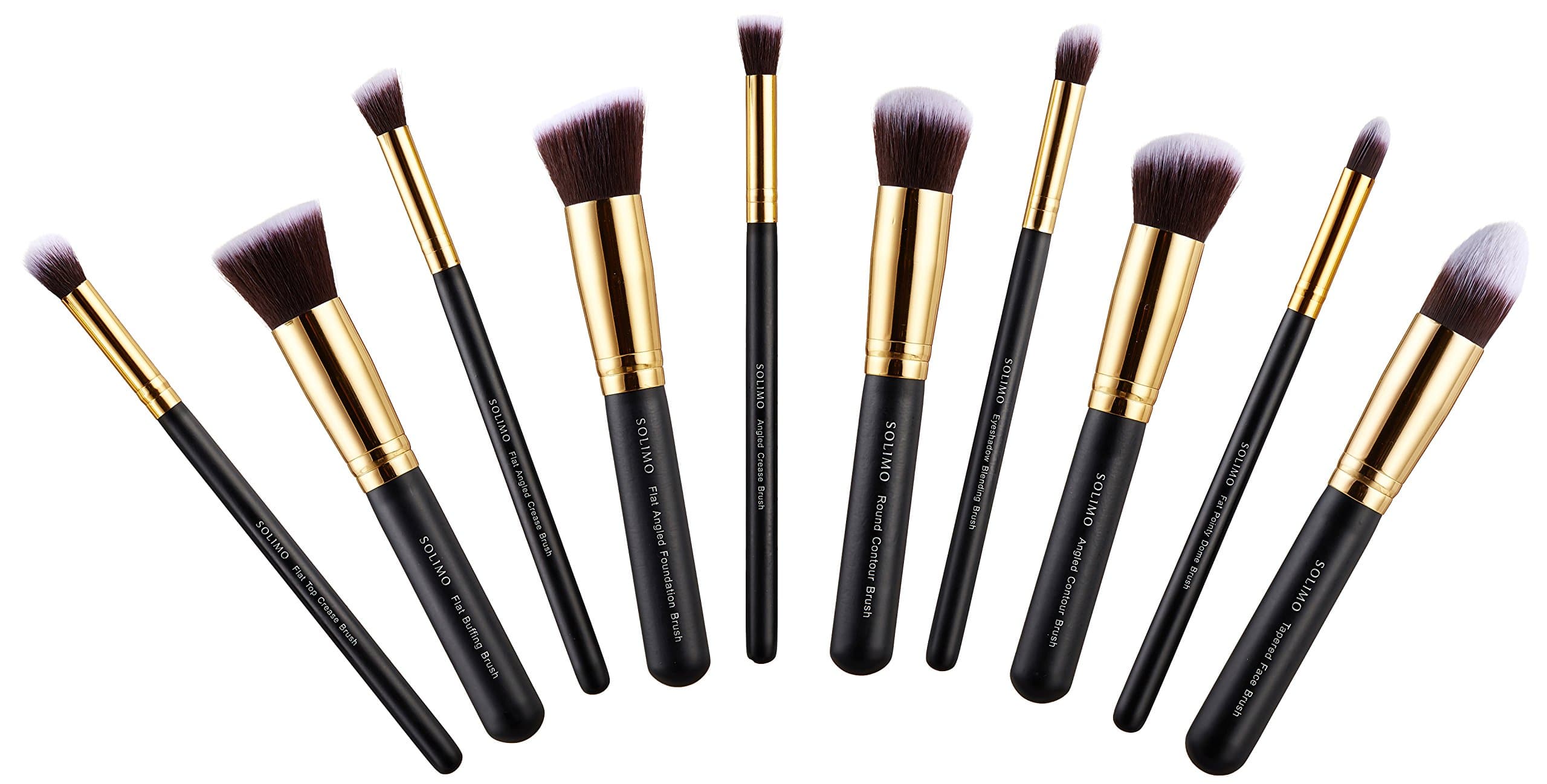 Amazon Brand - Solimo Makeup Brush Set With PU Leather Case (10 Pieces)