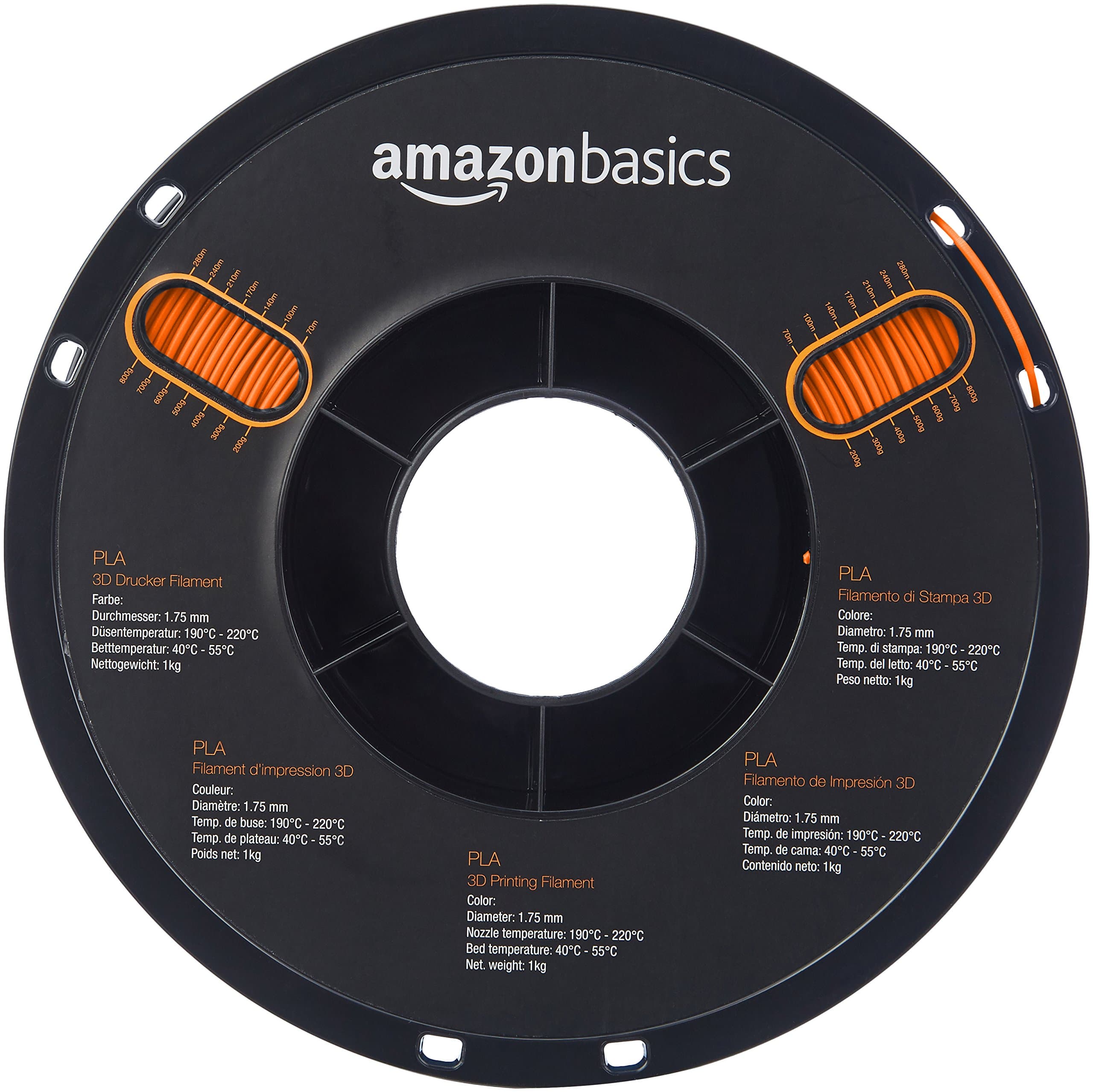 AmazonBasics PLA 3D Printer Filament,1.75mm,Orange,1 kg Spool