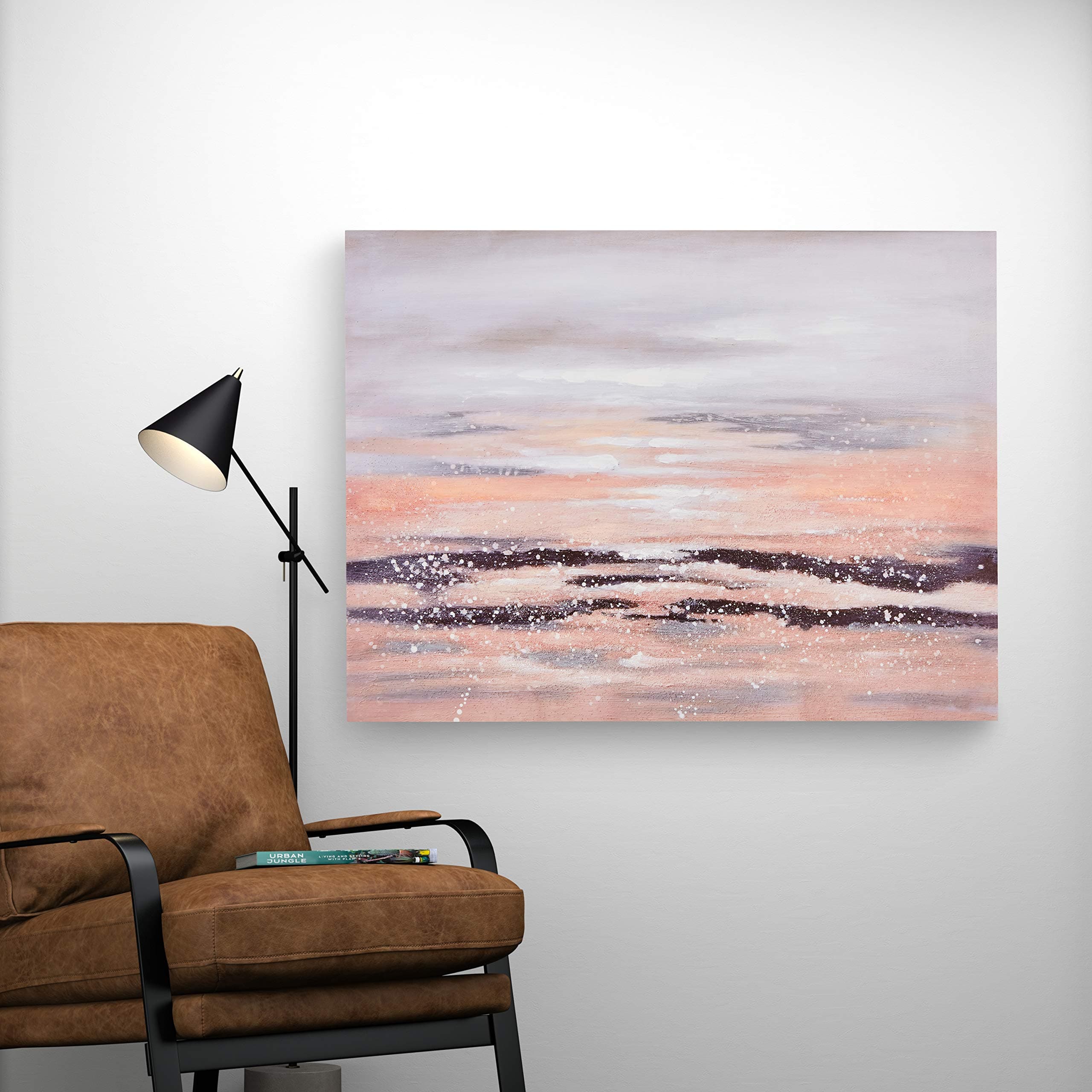 Amazon Brand – Rivet Contemporary Print with Sand Texture Wall Art Decor on Canvas - 30 x 40 Inch, Peach and Purple
