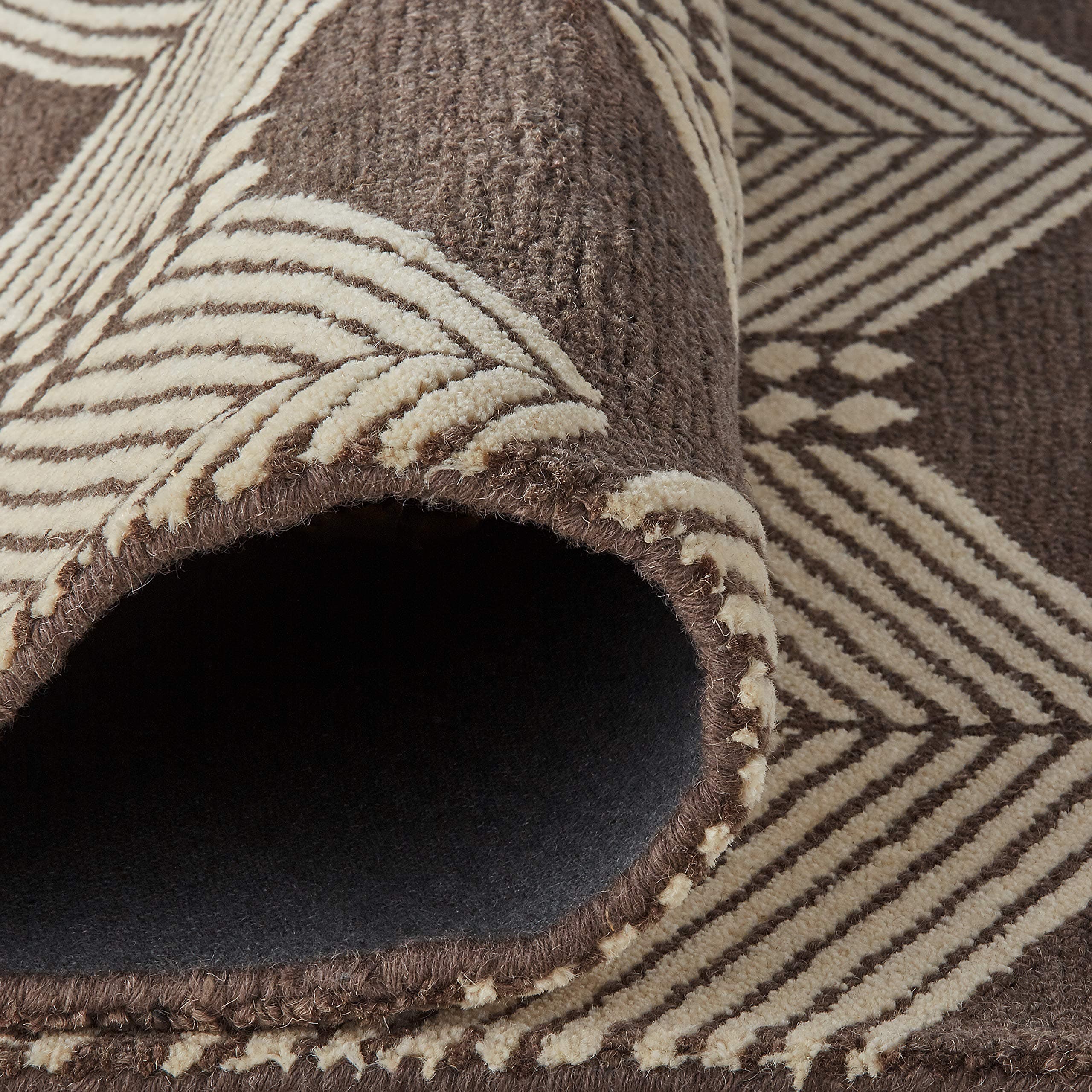 Amazon Brand – Rivet Handcrafted Wool-and-Cotton Rug with Undulating Stripes, 5' x 8', Cream and Taupe