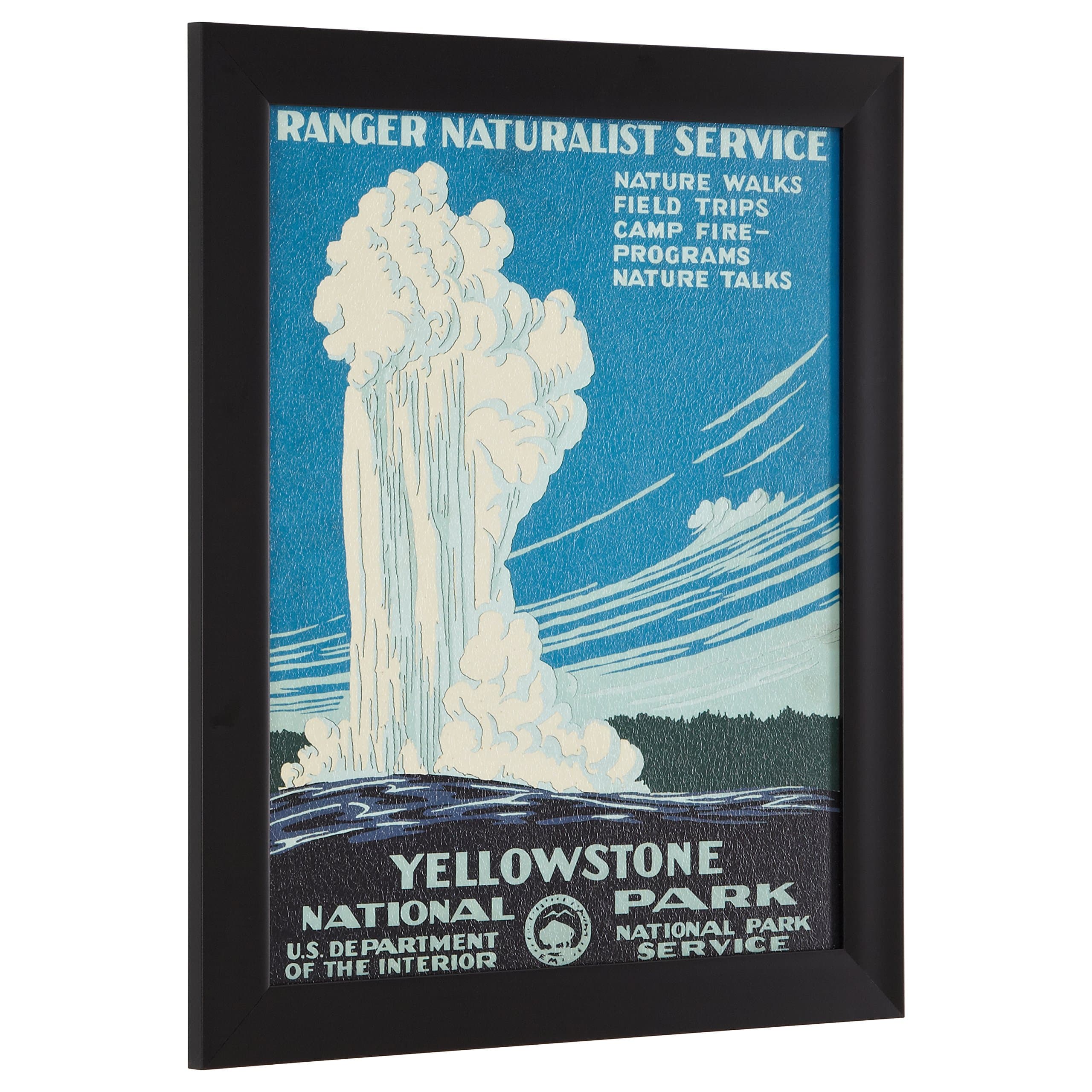 Amazon Brand – Rivet Vintage U.S. Parks Old Faithful Geyser Print, Black Barnwood Frame, 19" x 23"