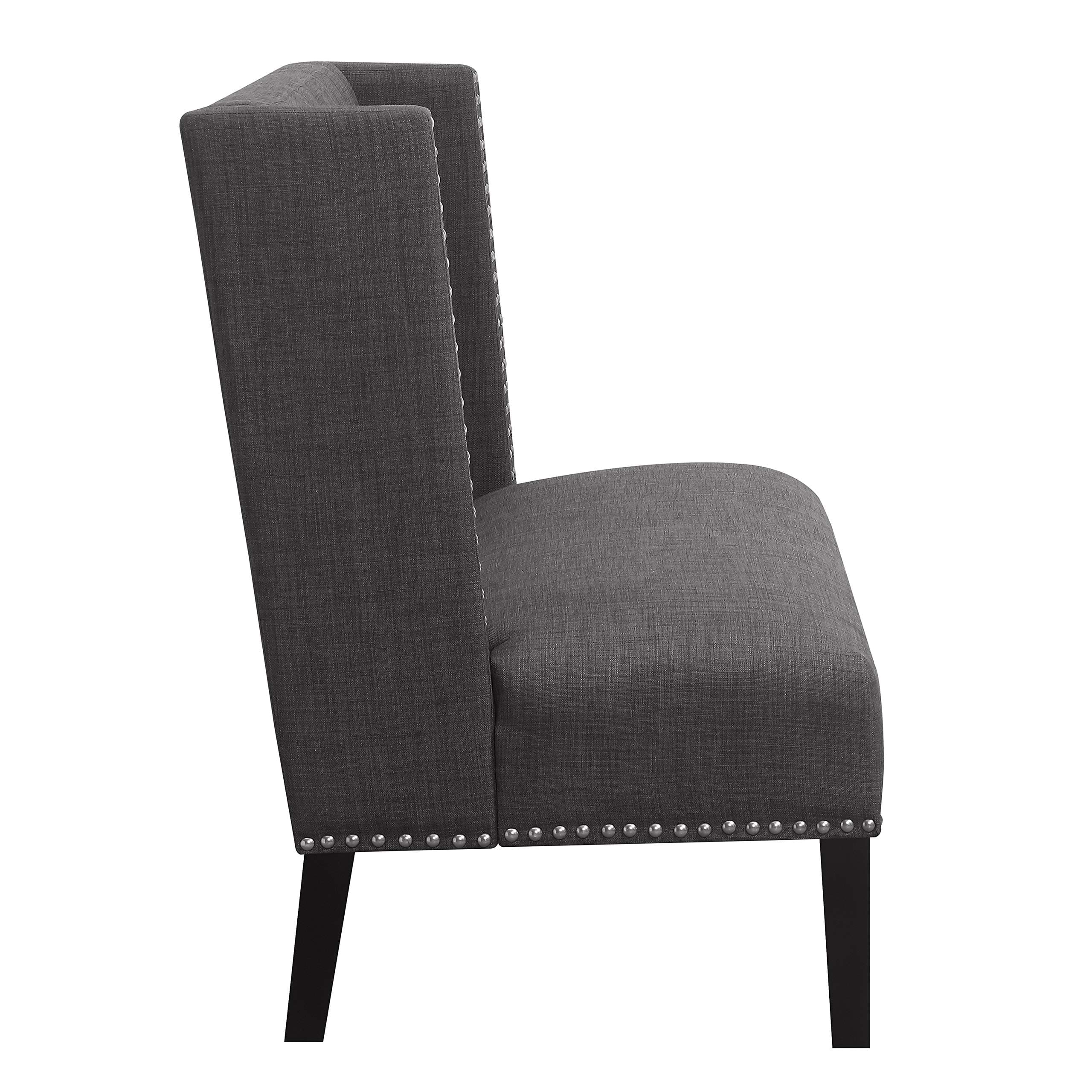 Amazon Brand – Ravenna Home Sarah Tufted Wingback Nailhead Trim Loveseat Bench Settee, 32"W, Dark Grey