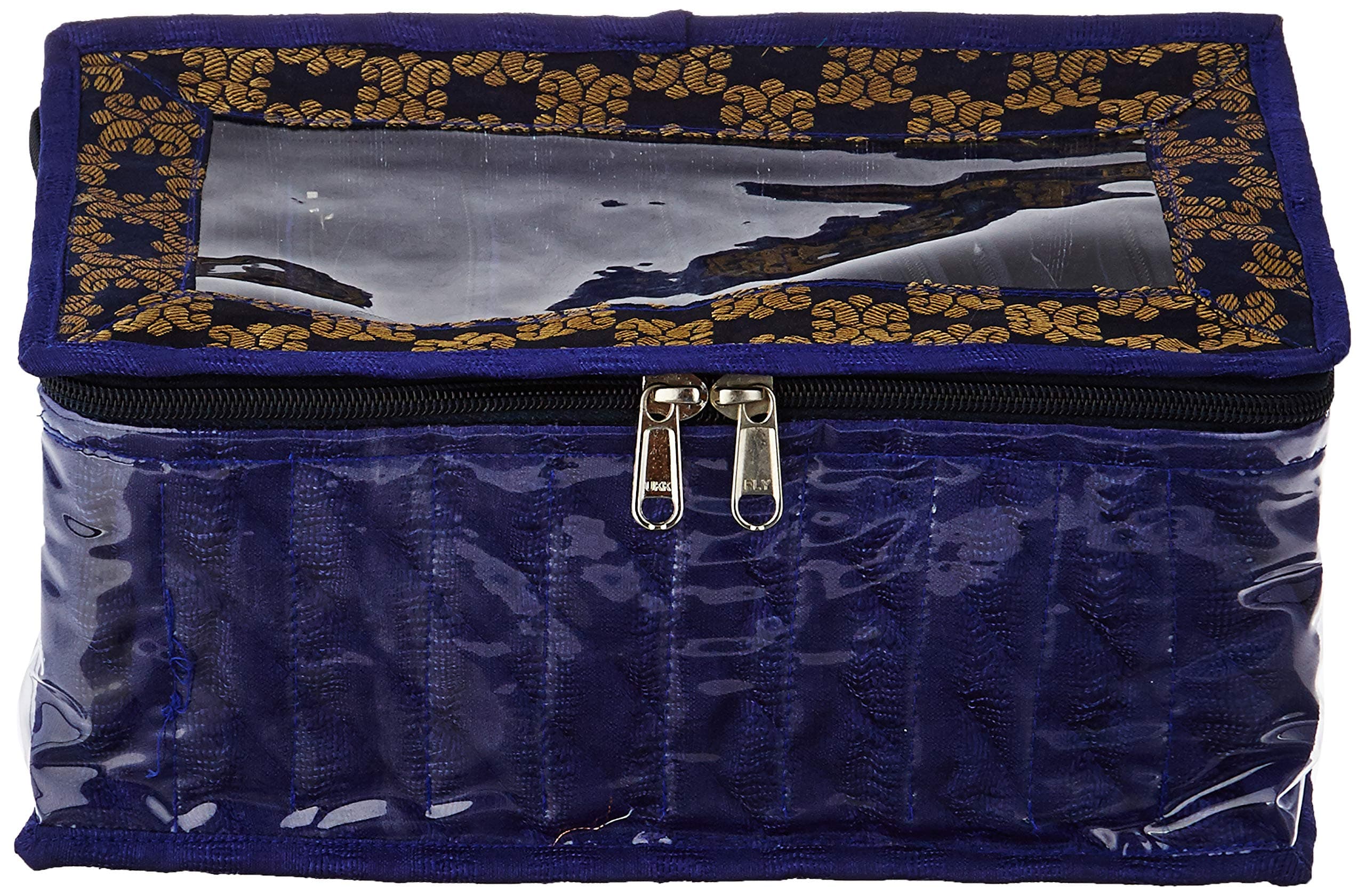Amazon Brand - Solimo Fabric Jewellery Box with 10 Transparent Pouches