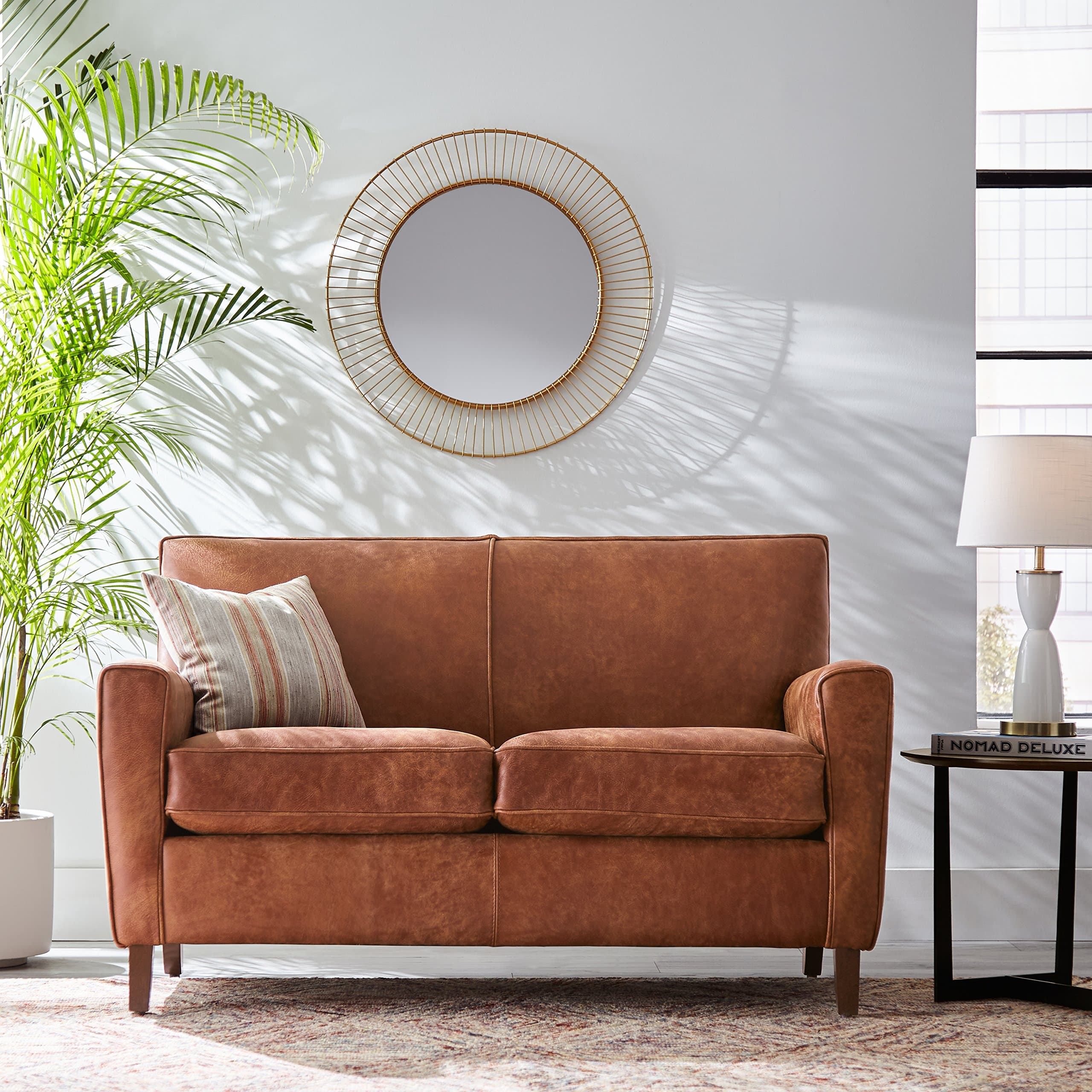 Amazon Brand – Rivet Lawson Modern Angled Leather Loveseat, 58"W