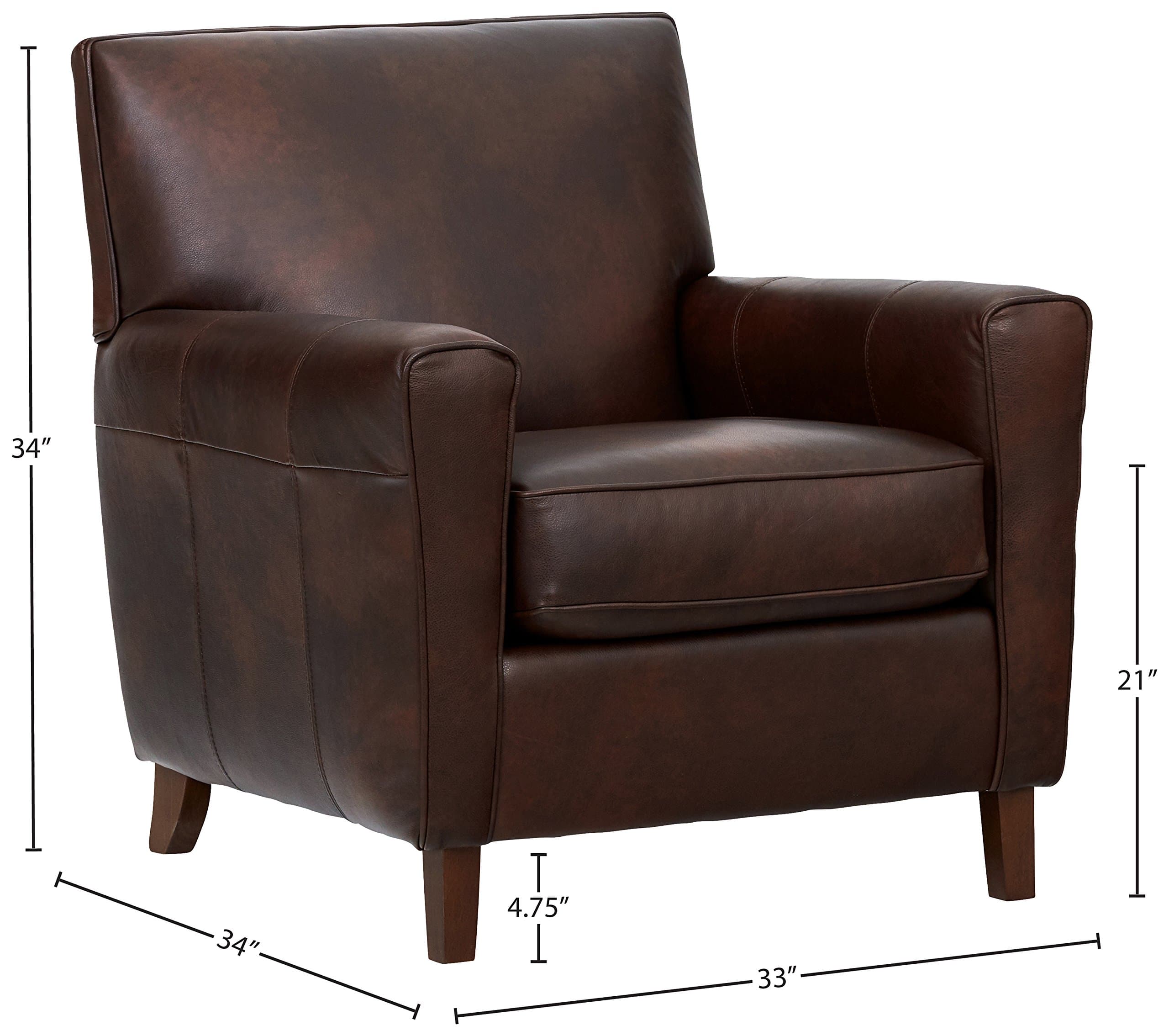 Amazon Brand – Rivet Lawson Mid-Century Modern Angled Leather Arm Chair, 33"W