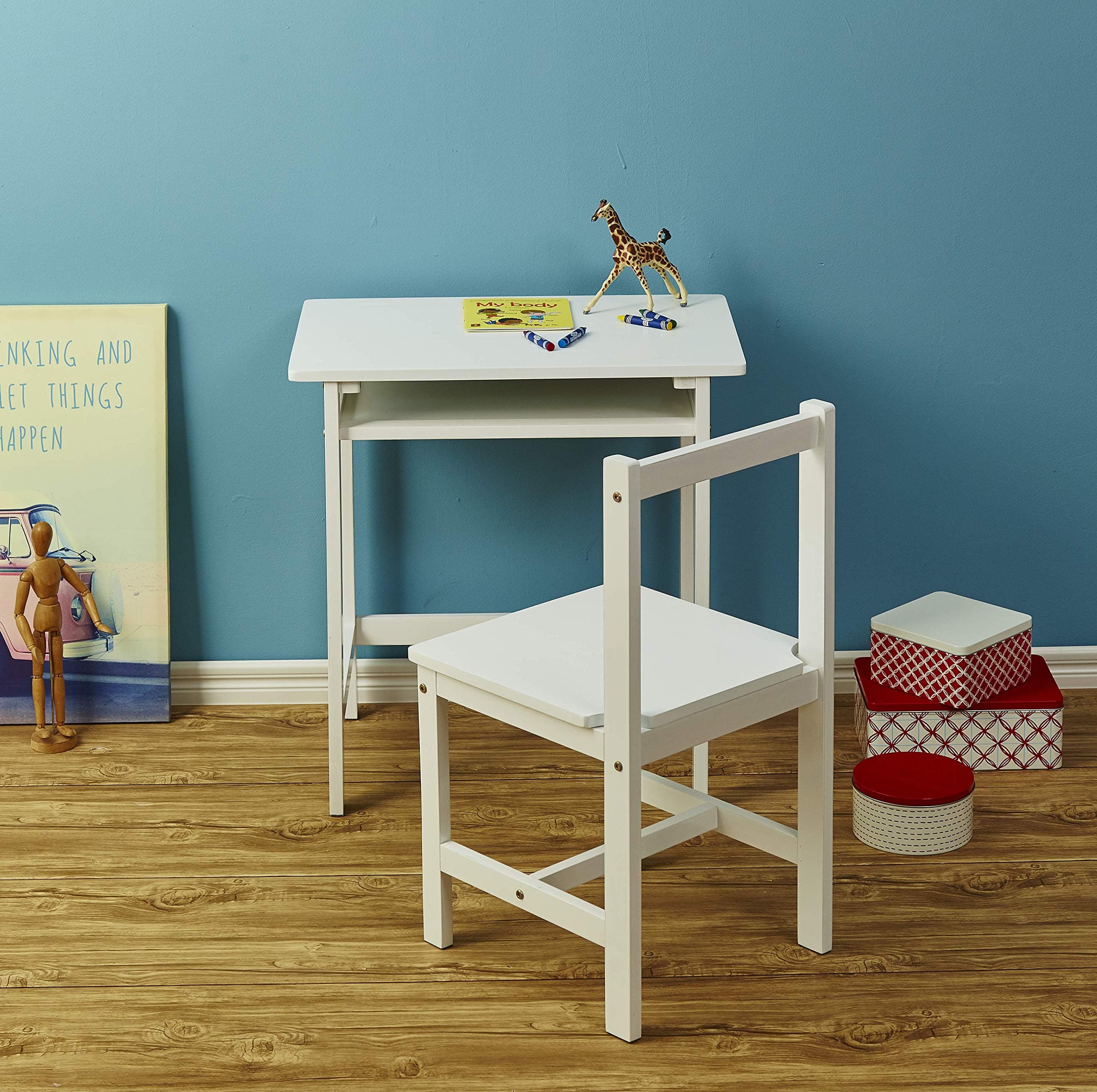 AmazonBasics Solid Wood Kid Desk and Chair