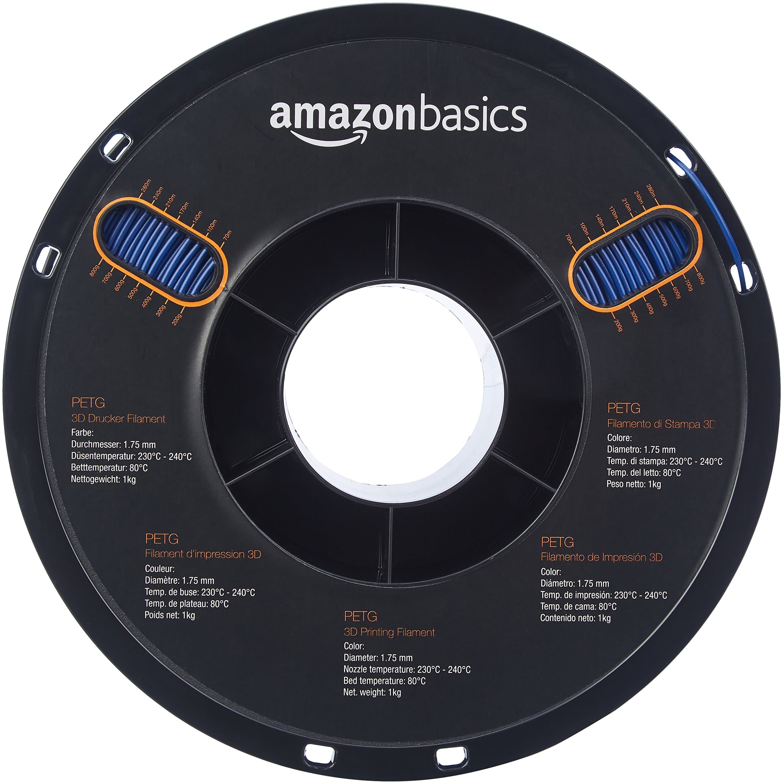 AmazonBasics PETG 3D Printer Filament, 1.75mm, Blue, 1 kg Spool