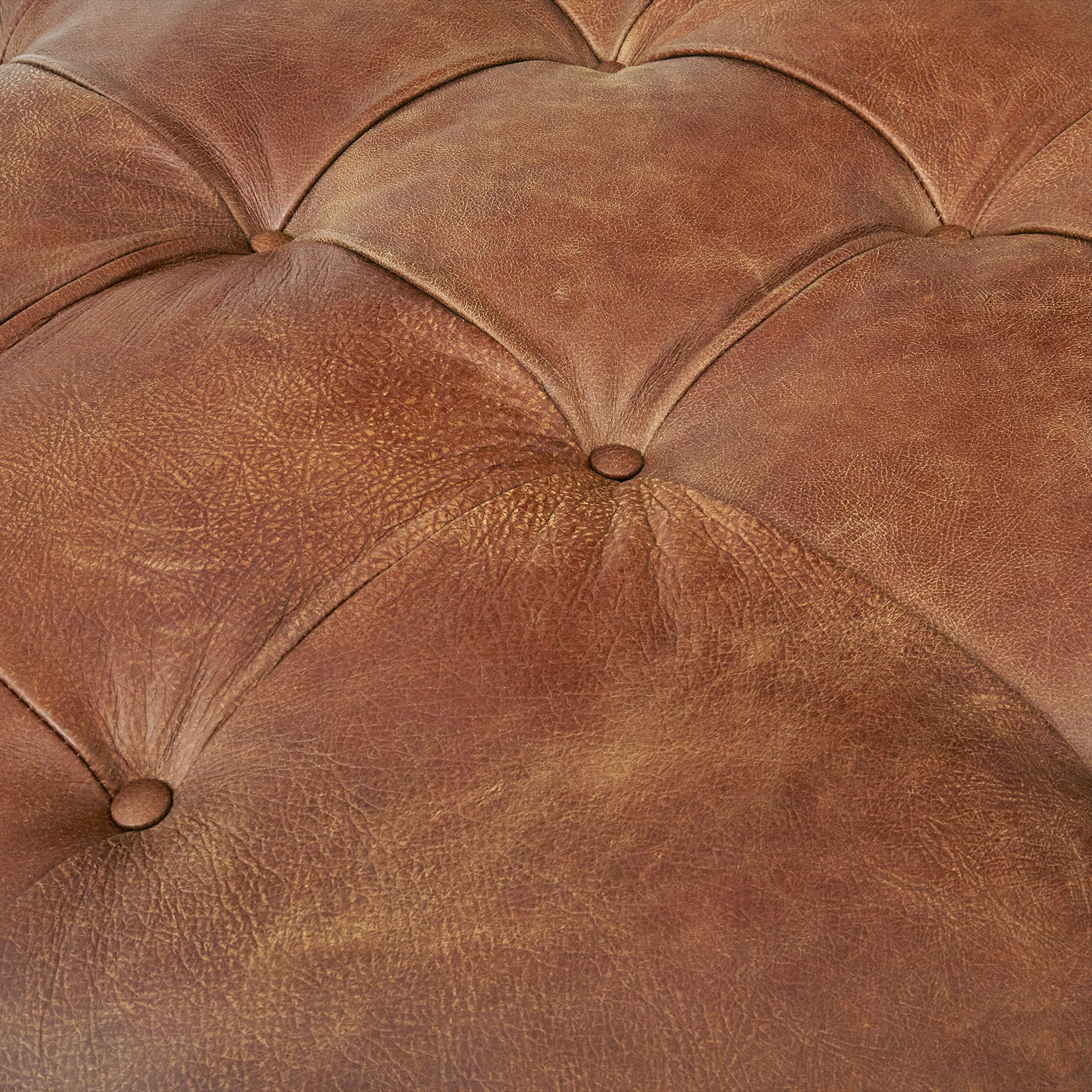 Amazon Brand – Stone & Beam Janelle Button Tufted Round Leather Wheeled Ottoman, 37"W