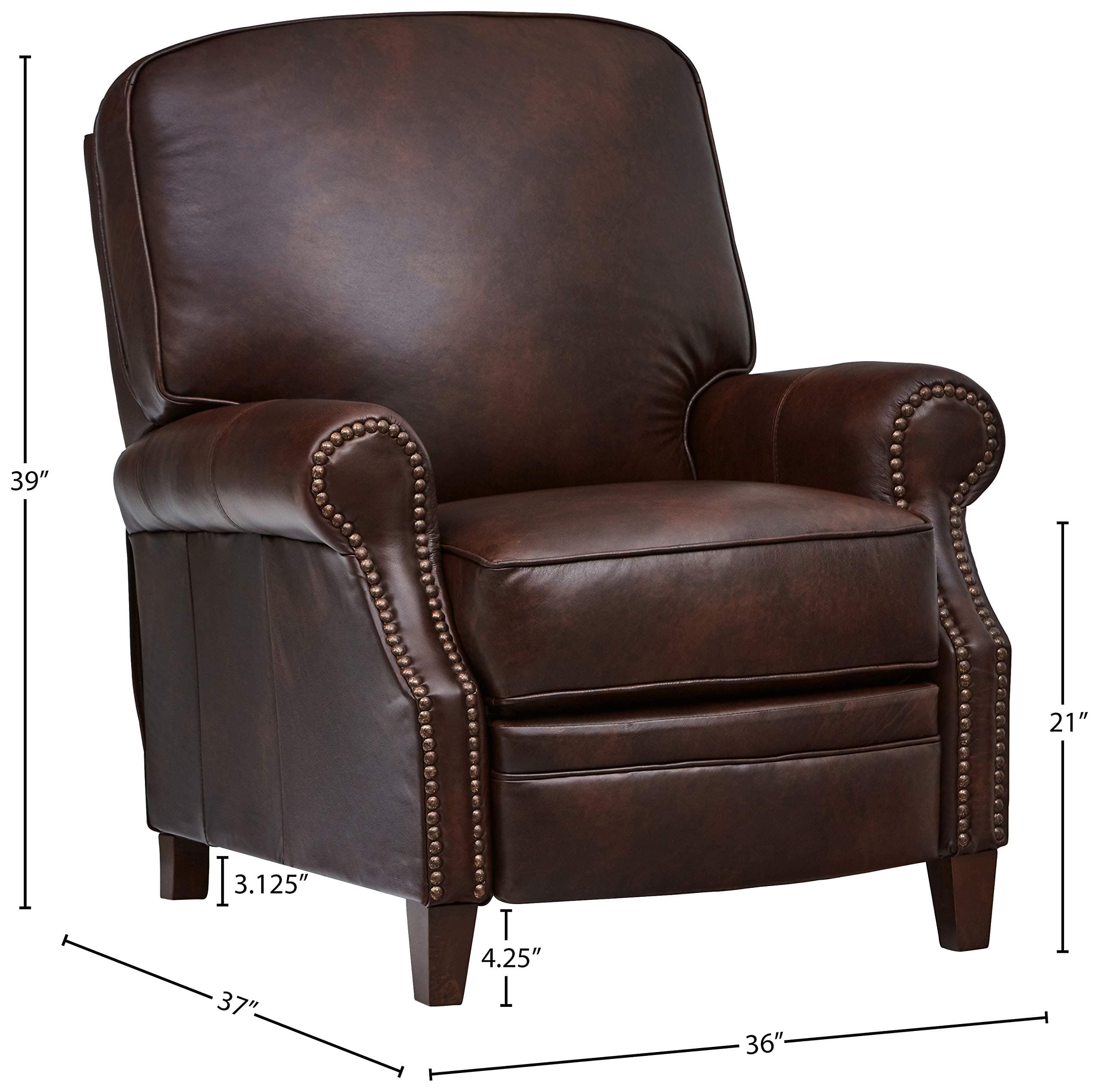 Amazon Brand – Stone & Beam Jameson Farmhouse Leather Nailhead Recliner Chair, 36"W