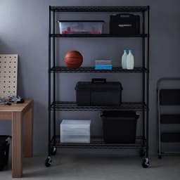 AmazonCommercial Heavy-Duty 5-Tier Steel Wire Shelving with Optional Wheels, NSF Certified, 48" W x 18" D
